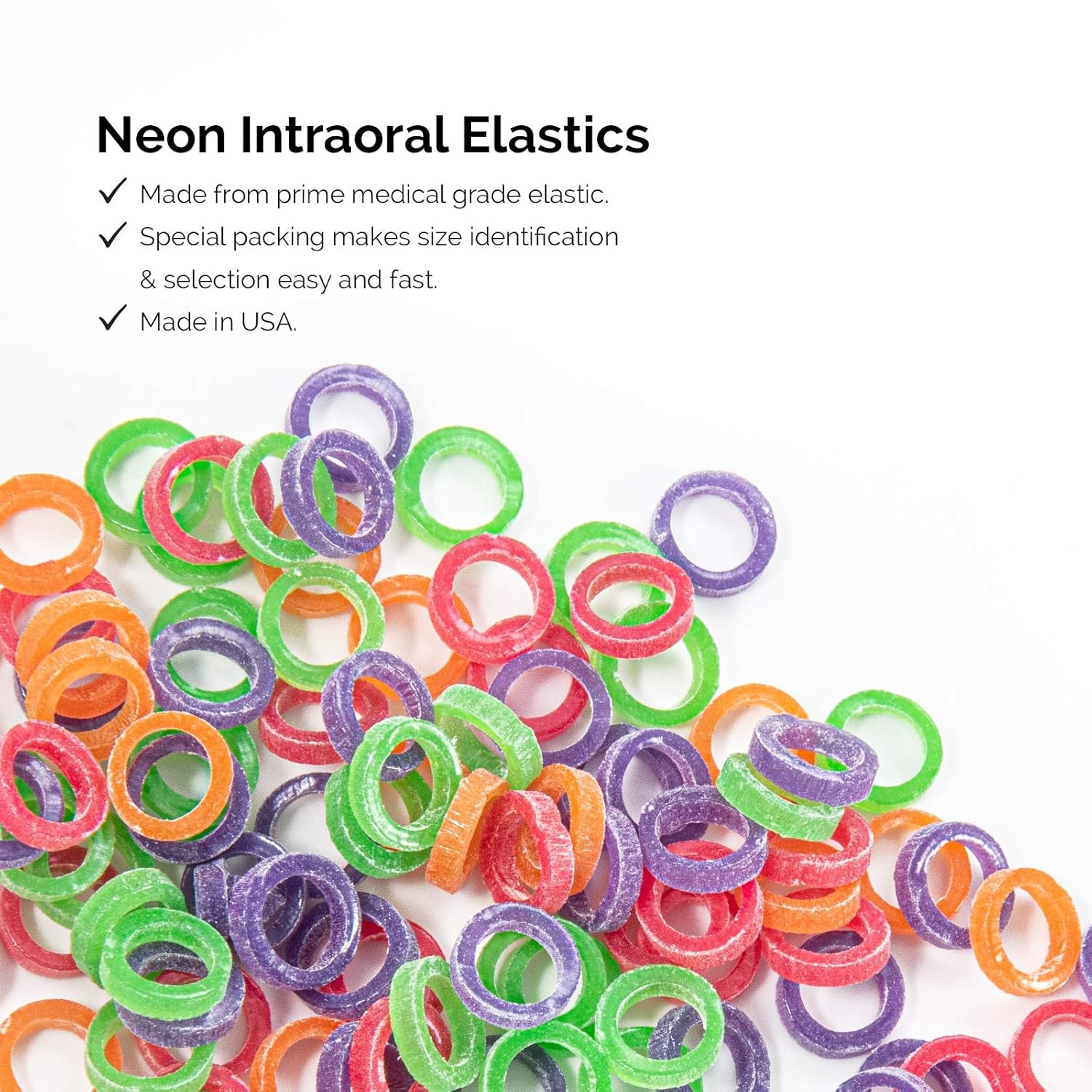 JMU 100 Pack Orthodontic Elastics 3/16 Light, Neon Intraoral Elastic Bands Latex
