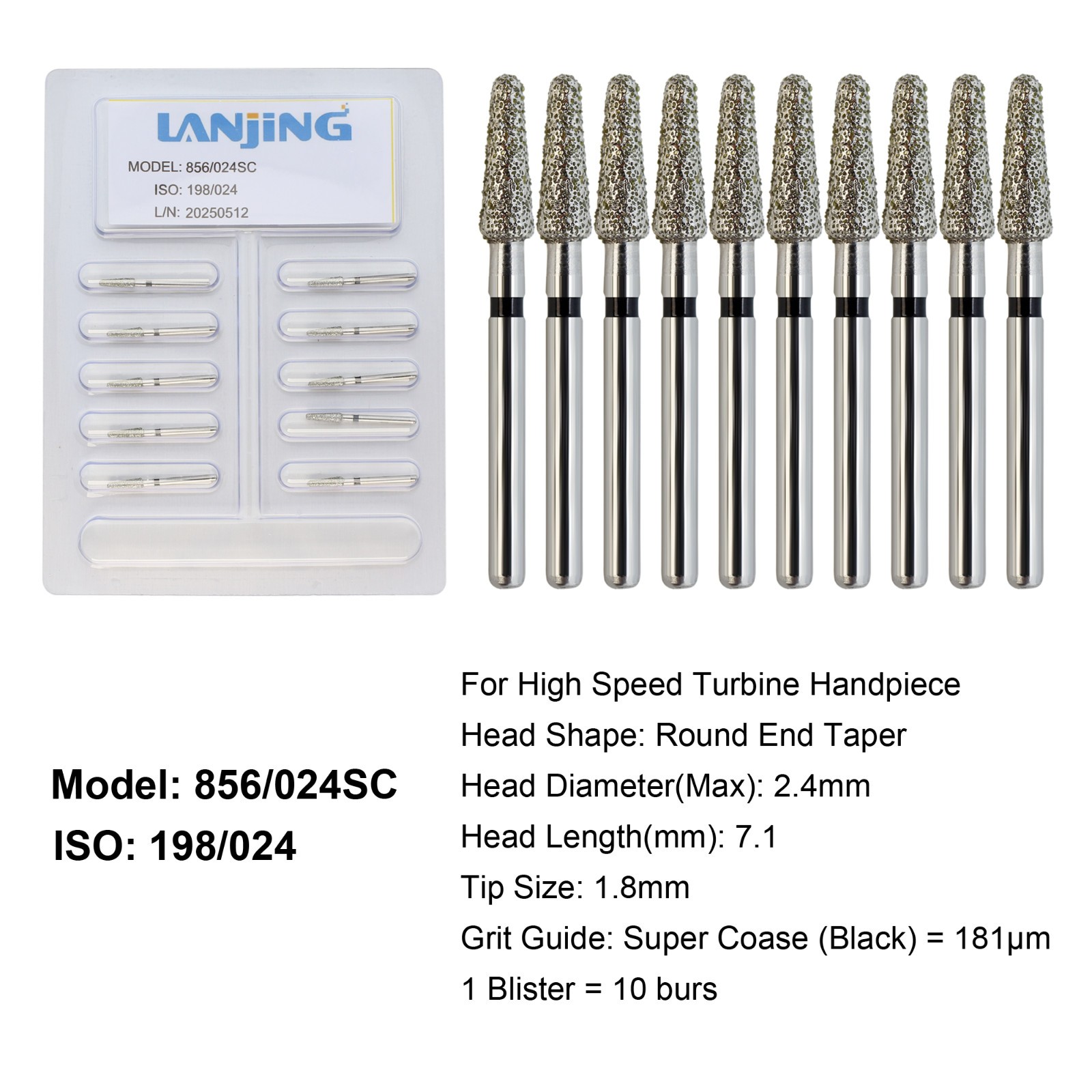Dental Burs Diamond Burs Round End Taper Super Coarse Fine High Speed FG 856 850