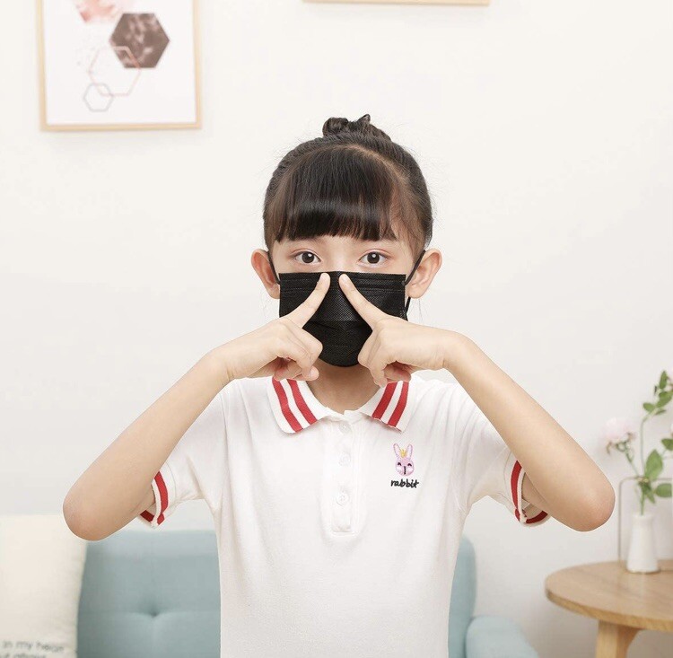 50 Black Face Mask Kids Youth Mouth Nose Protector Respirator Disposable Small