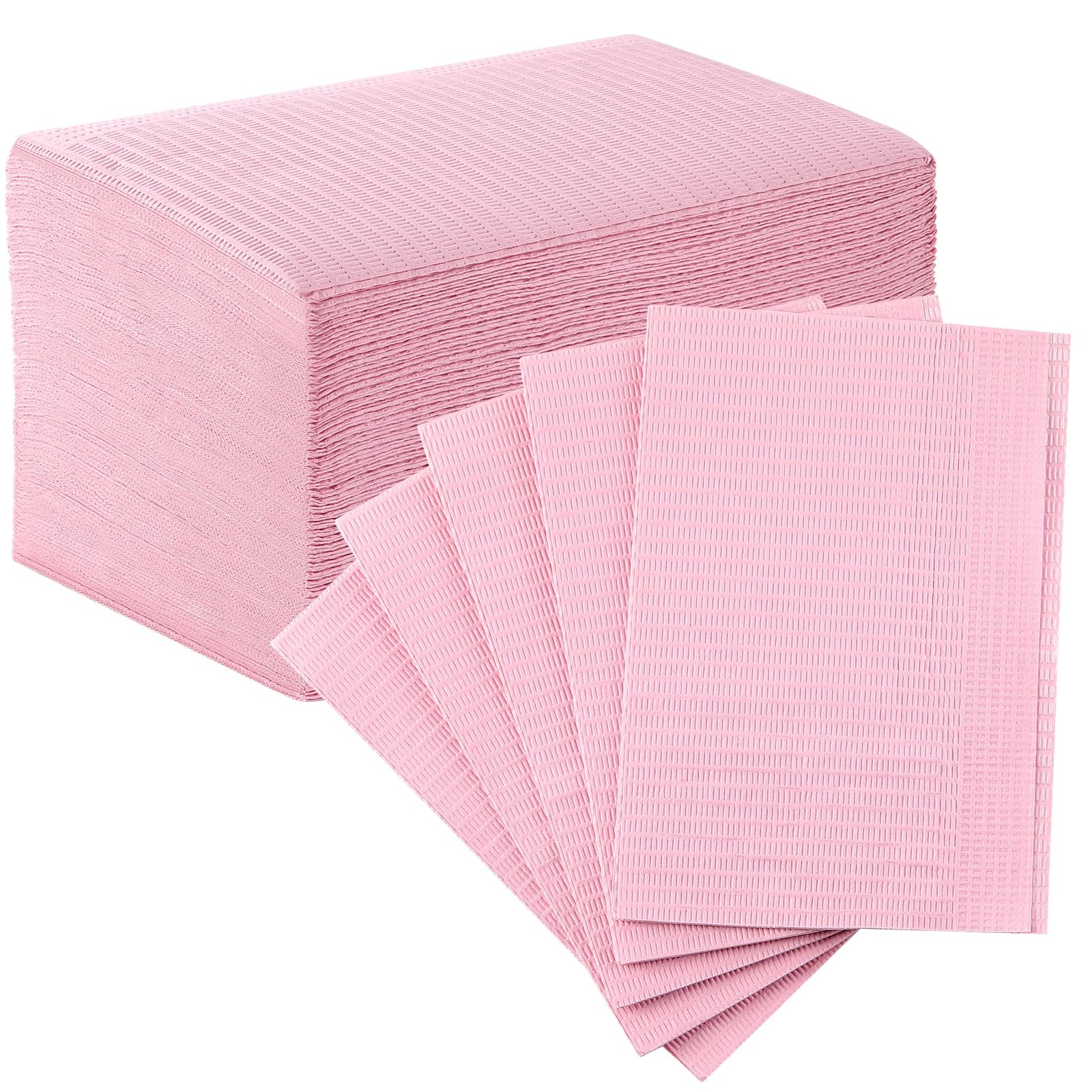 JMU Pink Dental Bibs, 50 Pack 3-Ply Waterproof Disposable 13″x18″,