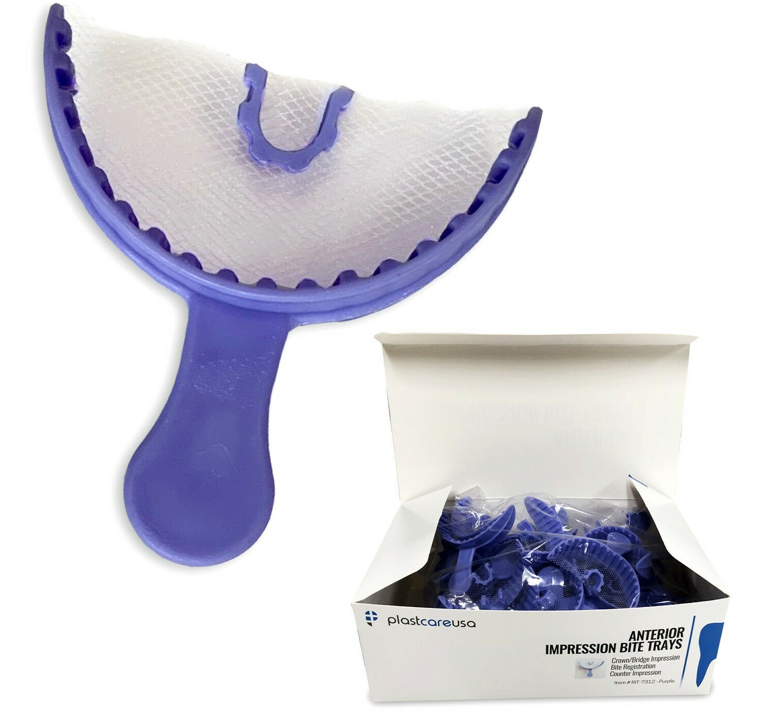 140 Dental Impression Bite Registration Triple Trays, Anterior, (4 Bags) Purple