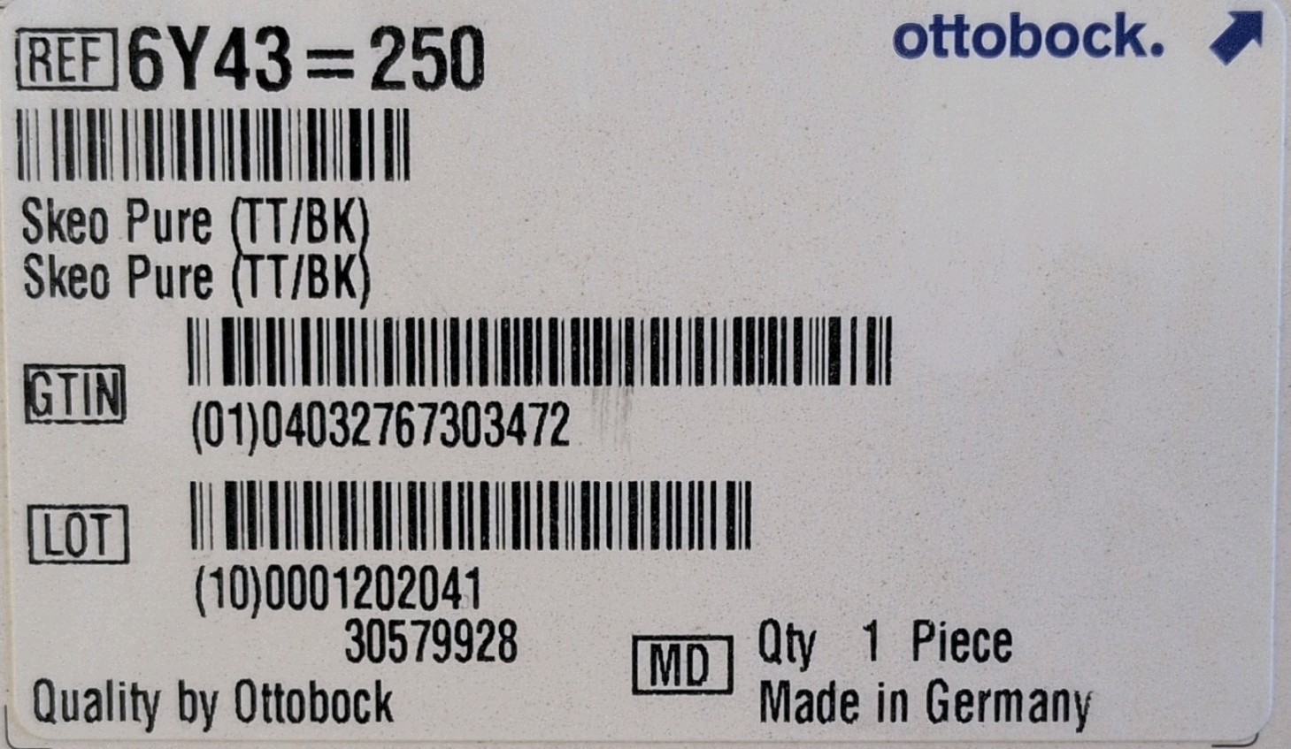 Ottobock Skeo Pure (TT/BK) Prosthetic Liner 6Y43=250 Orthopedics/PT