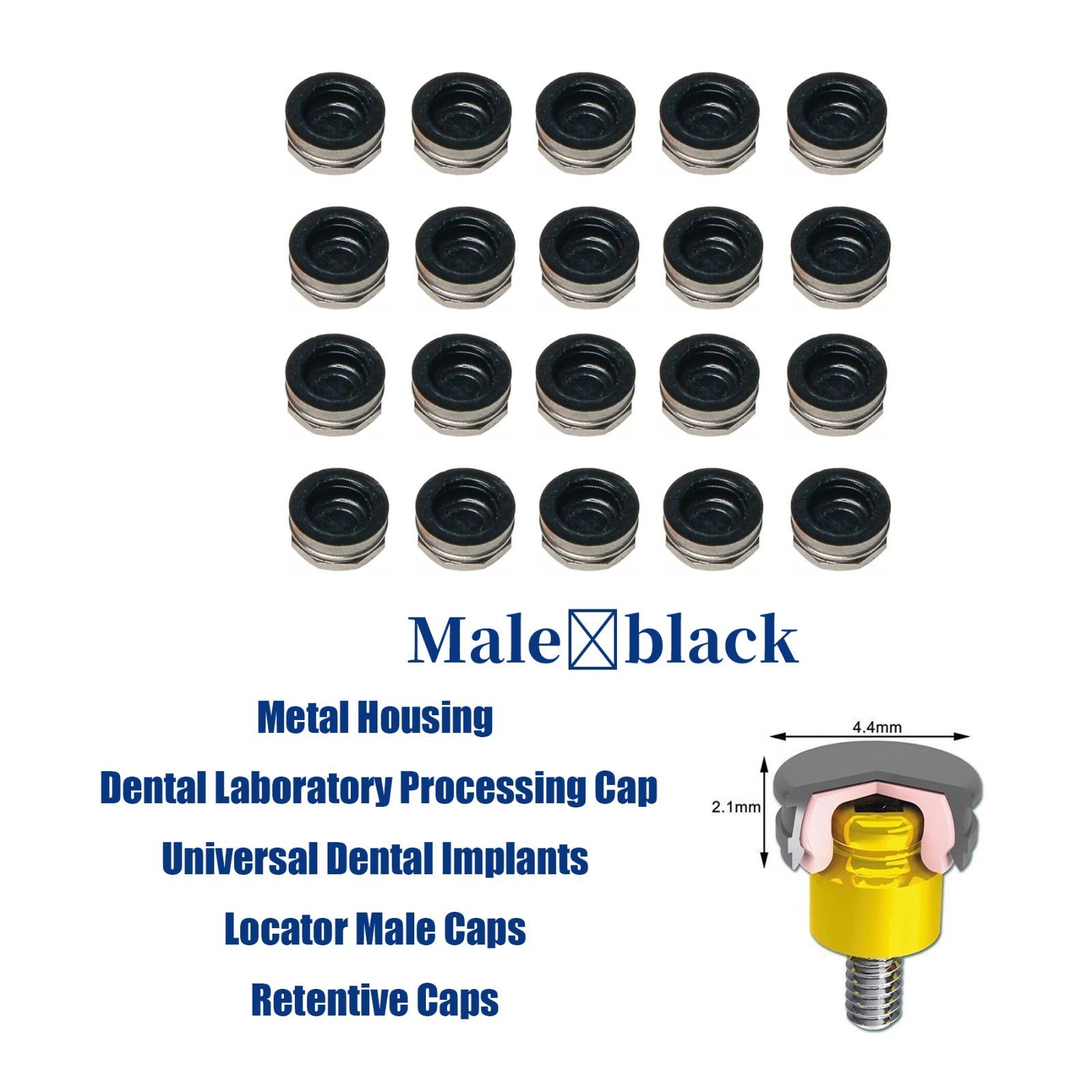 20pcs For Dental Overdenture Abutment Implant Retention Locator Male Cap Inserts