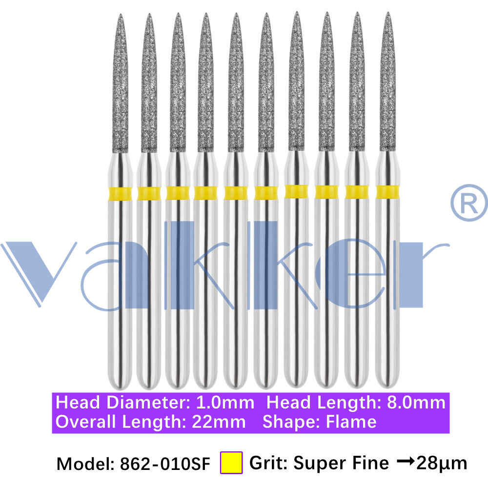 10pc Dental Super Fine/Fine/Medium Grit Diamond Burs for Handpiece Friction Grip