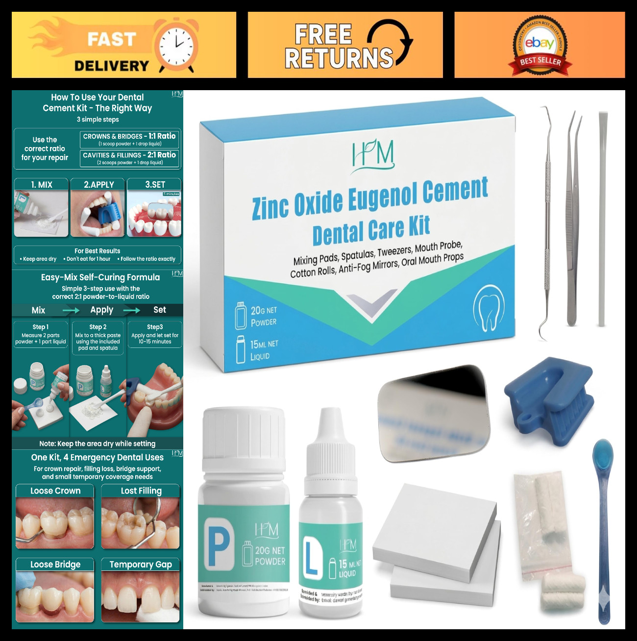 Zinc Oxide Eugenol Dental Cement Kit | Instant Tooth Repair & Filling | DIY Emer