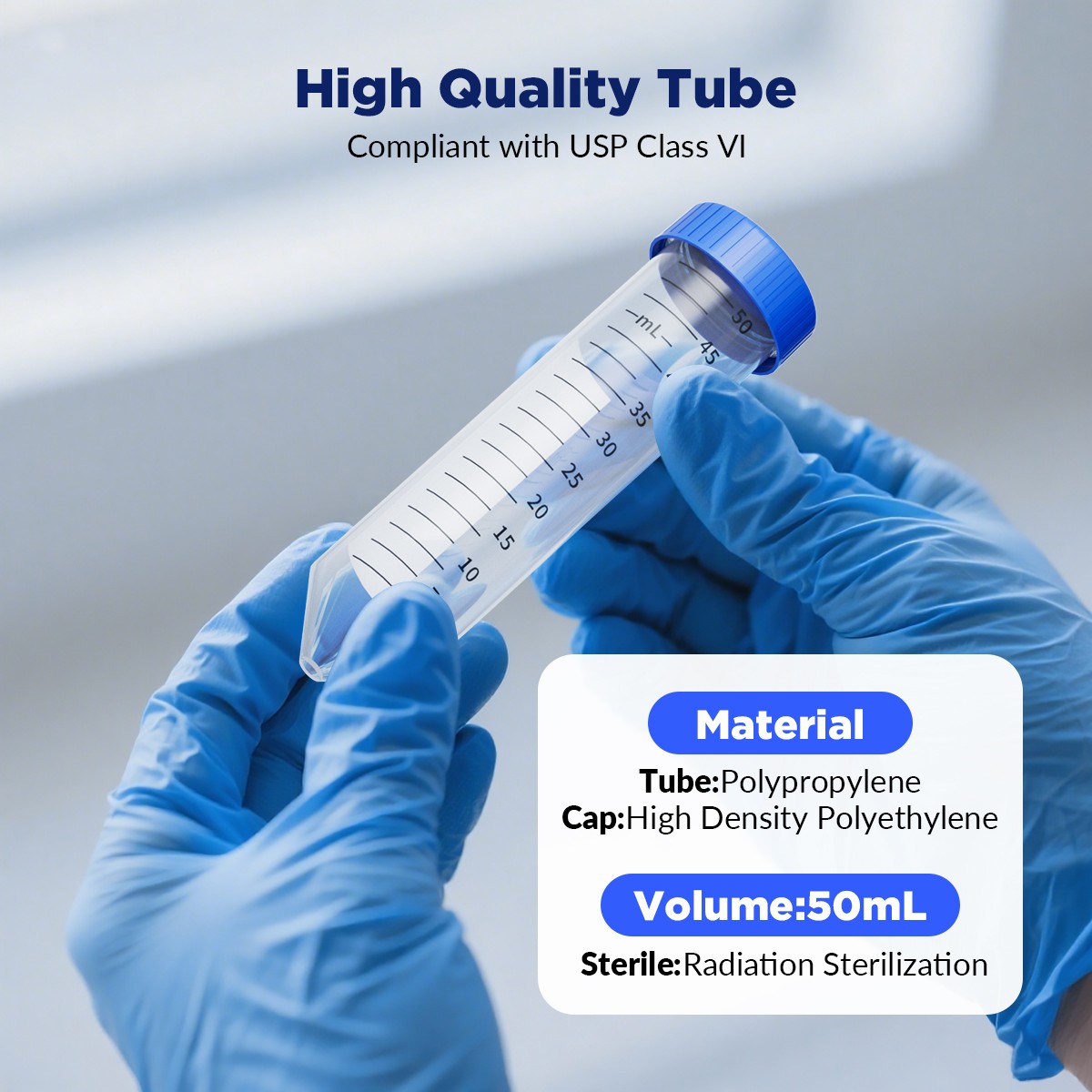 50mL Conical Centrifuge Test Tubes,Sterile,w/Screw Caps Graduated Write-on Spot