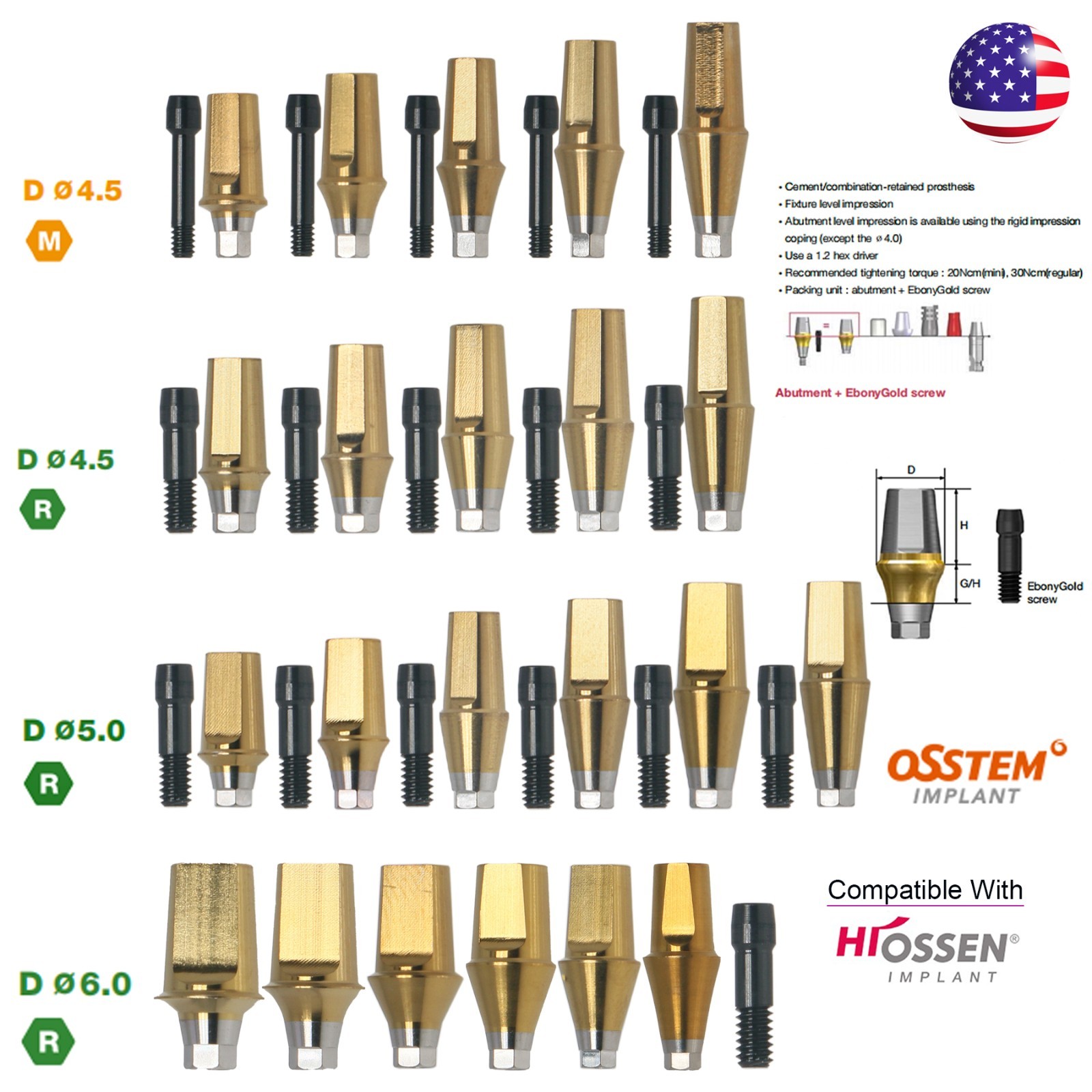 Titanium Straight Abutment Ti Cemented Abutment Compatible Osstem Hiossen TS M/R