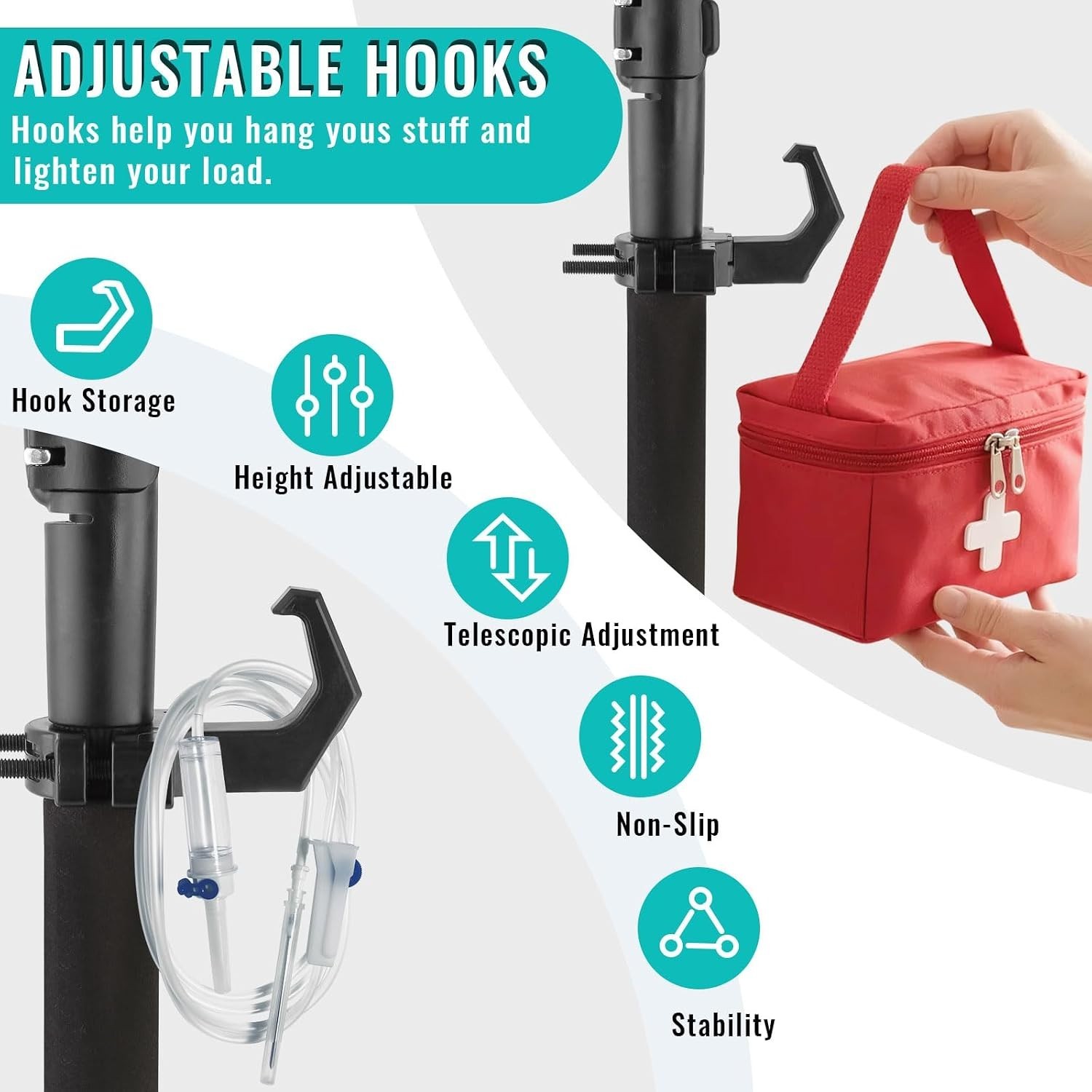32-56In Telescopic IV Stand with 4 Bag Holders – Optimized for Home and Hospital