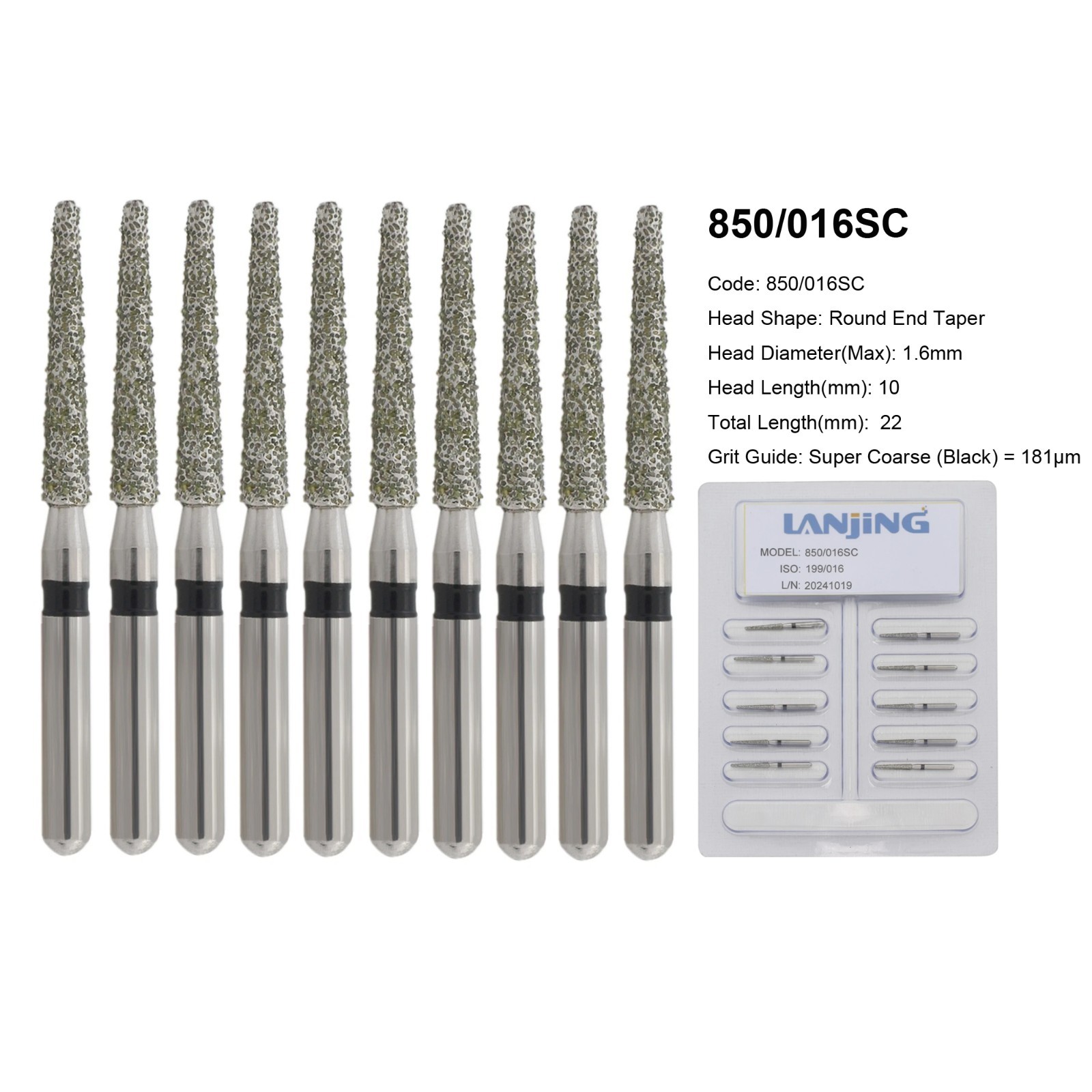 FG Dental Diamond Burs 856 850 Round End Taper Crown Prep Coarse Fine High Speed