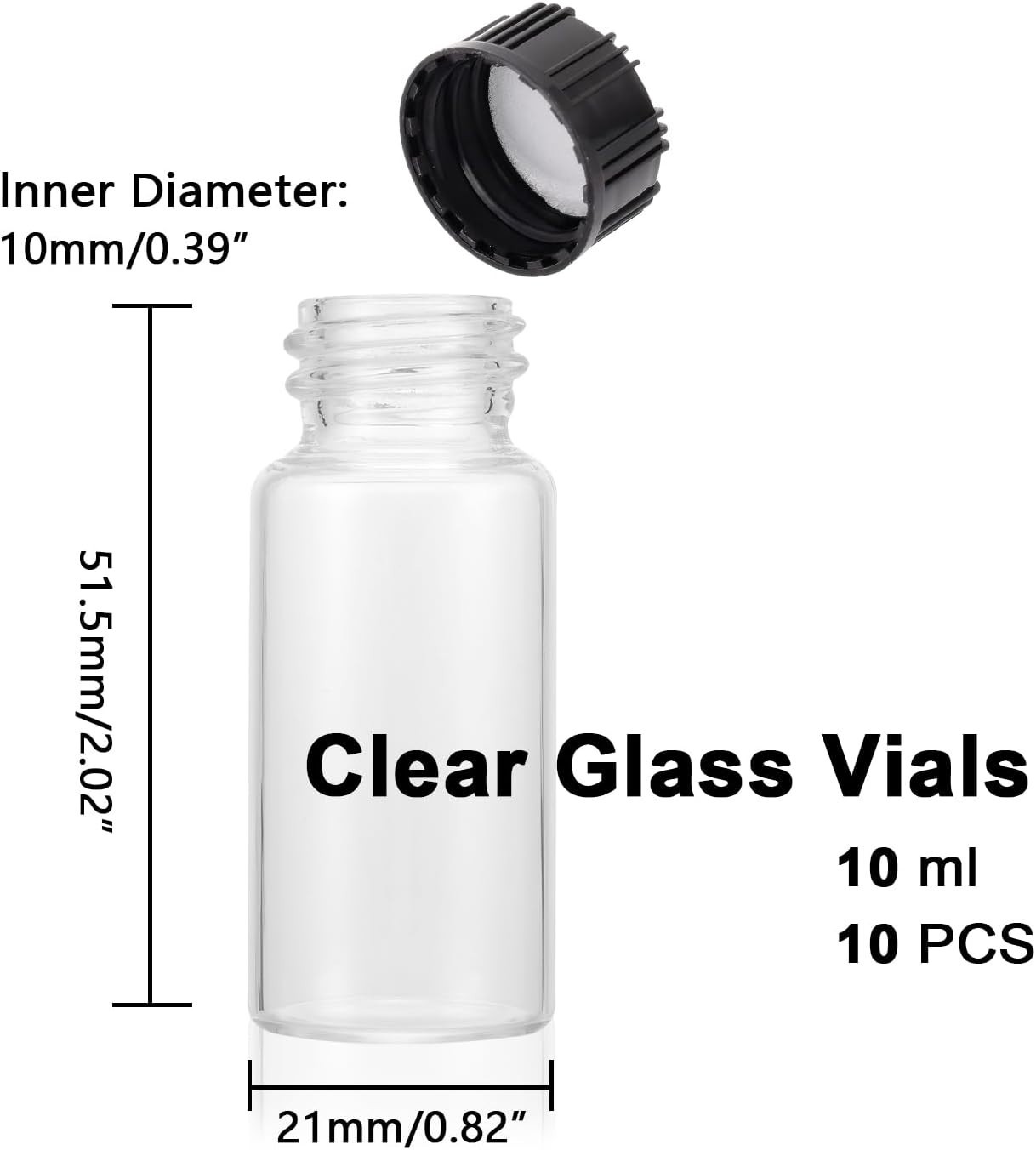 10 Pack Transparent 10ml Glass Vials with Airtight Screw Caps for Essential Oils