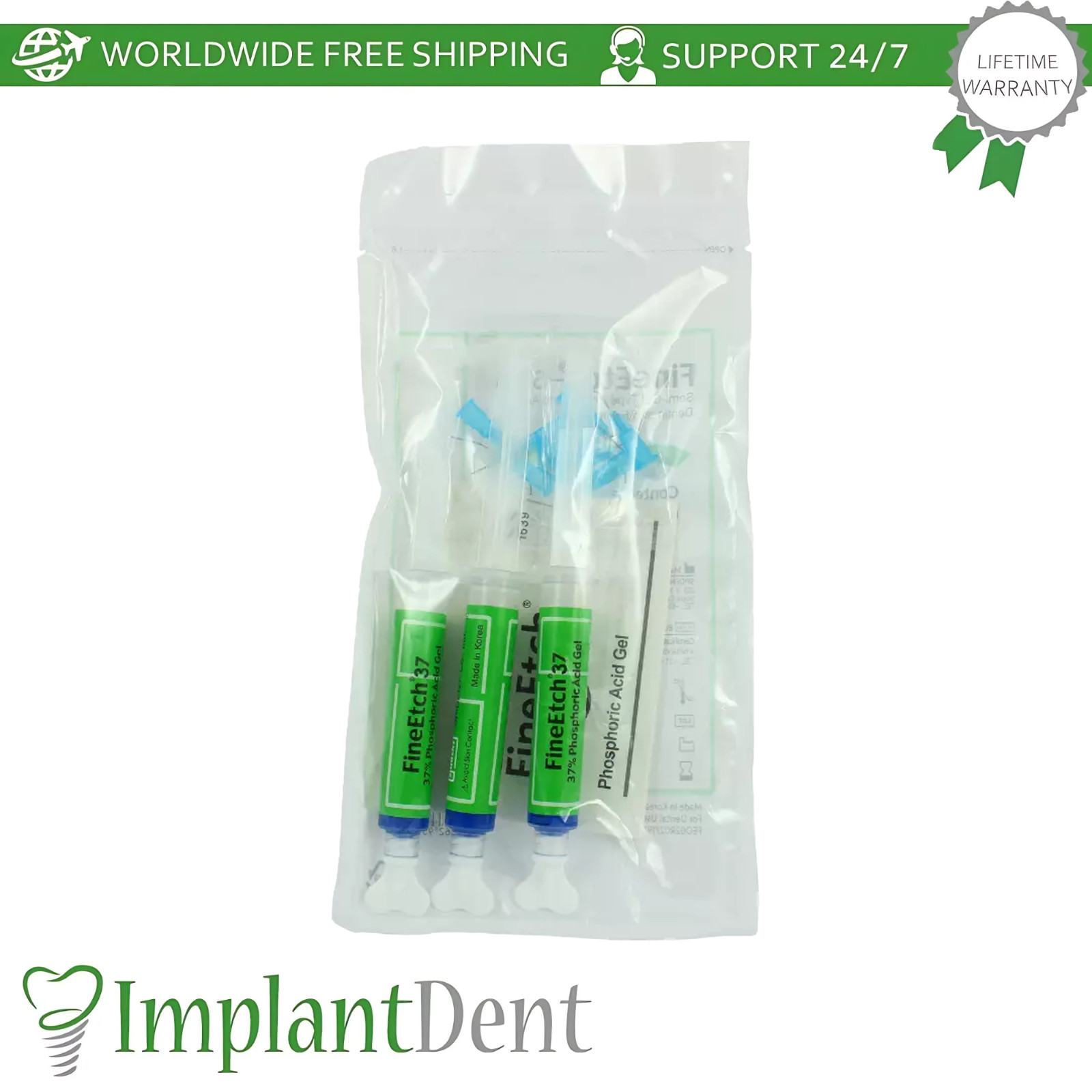 Spident FineEtch Dental Etching Gel 5ml x3 Syringes Smear Layers Remover Bonding
