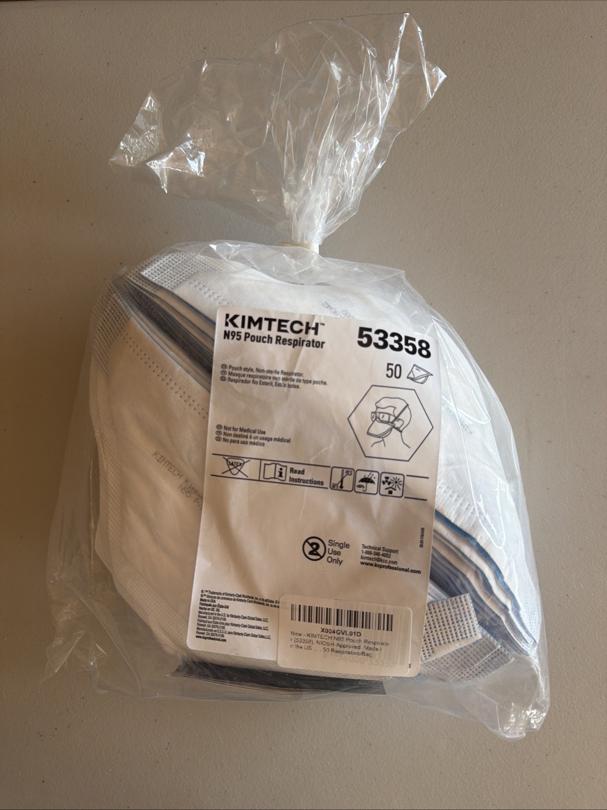 Kimberly-Clark Professional N95 Pouch Respirator (53358) NIOSH-Approved 50/bag