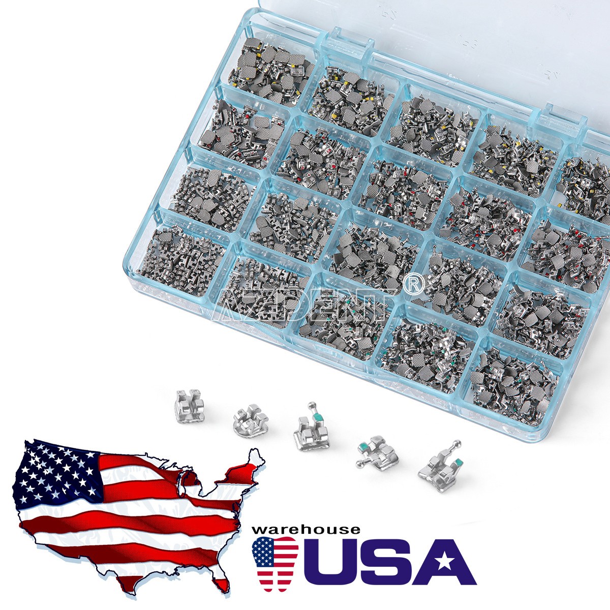 1000PCS AZDENT Dental Orthodontic MIM Monoblock Brackets Brace Roth.022 345 HOOK
