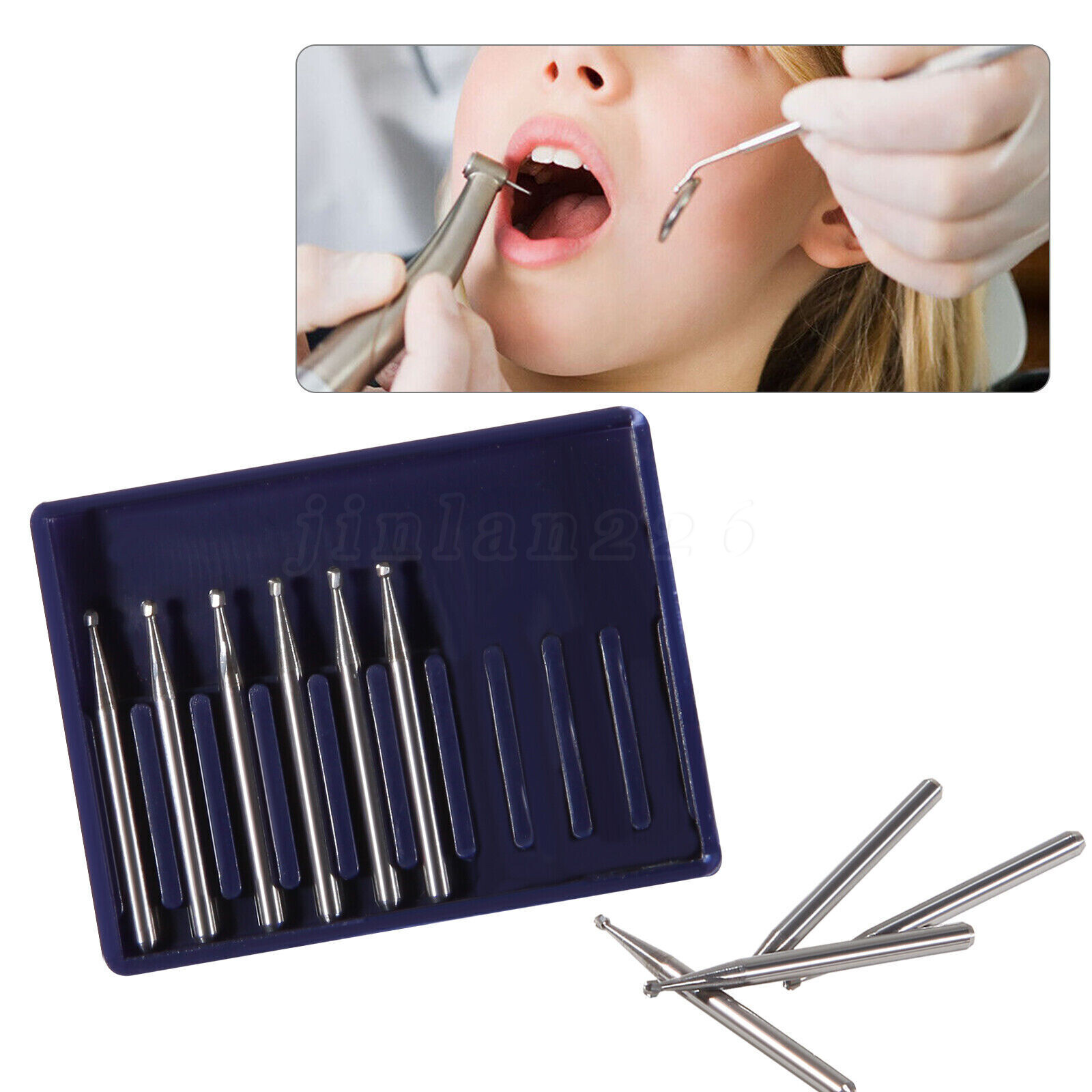 10-100pcs Dental Tugsten Round Carbide Burs FG 1-8 Bur for High Speed Handpiece