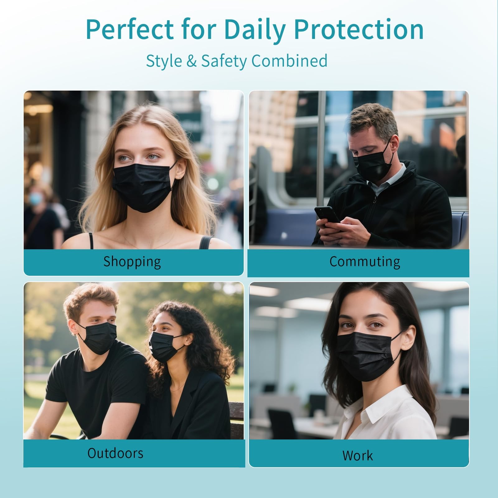100Pcs Disposable Face Masks, Black Face Mask, 3 Ply Disposable Mask