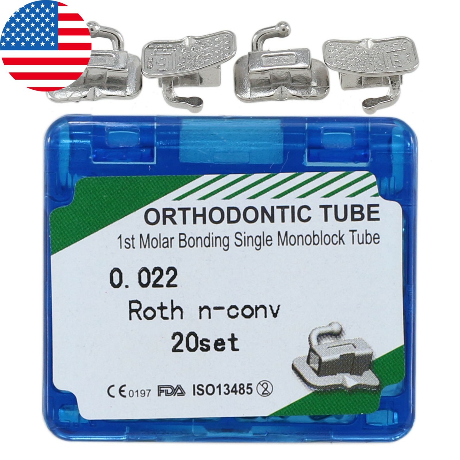 USA Dental Orthodontic Buccal Tubes MBT Roth 022 1st 2nd Molar Bondable Single
