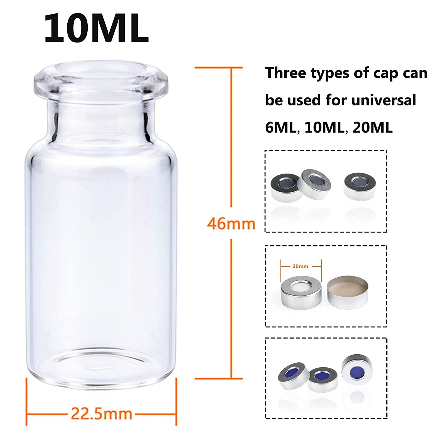 3000pcs 10ml 20mm Sample Vials Crimp Top Glass Bottle HPLC Beveled Edge Top ASTM