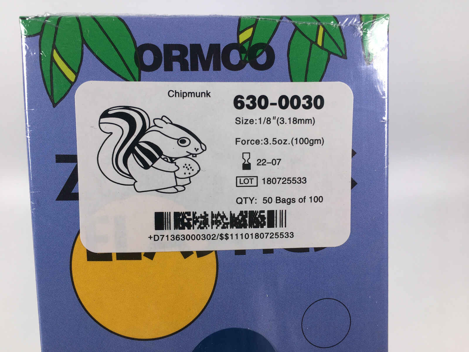 ORMCO Zoo Pack Elastics bands Dental 3.5OZ 1/8 Chipmunk Clear Yellow 5000/Box