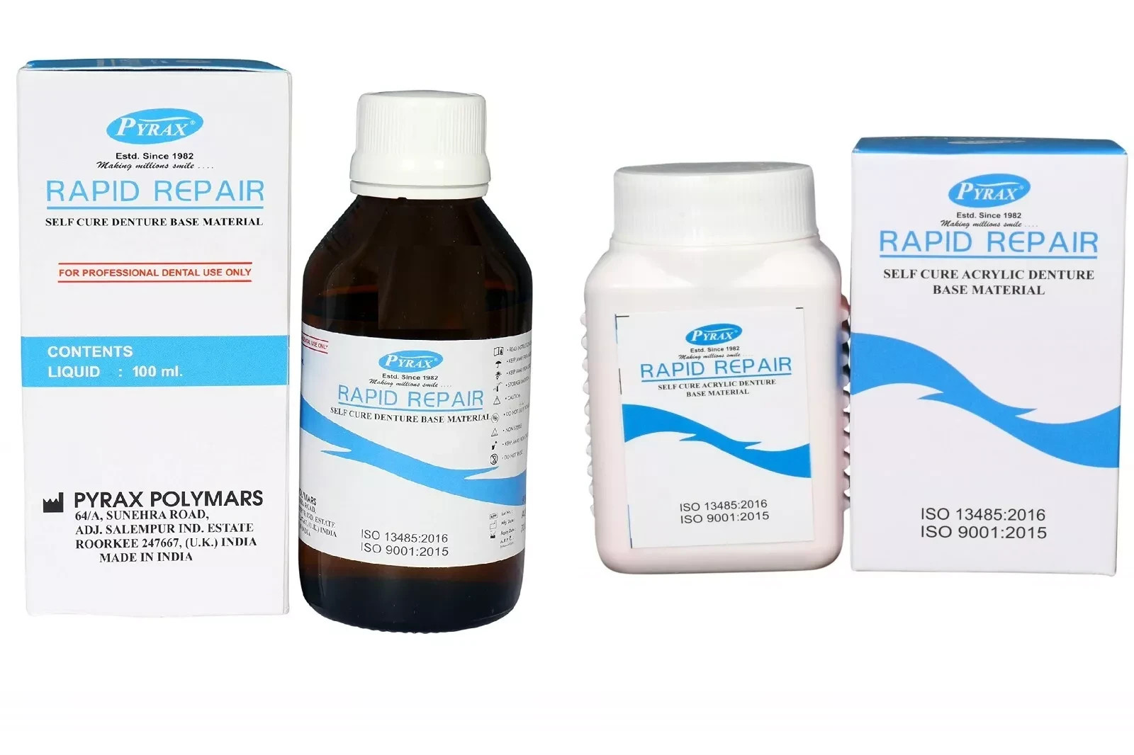 Dental Rapid Repair Self Cure Liquid 100ml & Powder 100 gm For Acrylic Denture