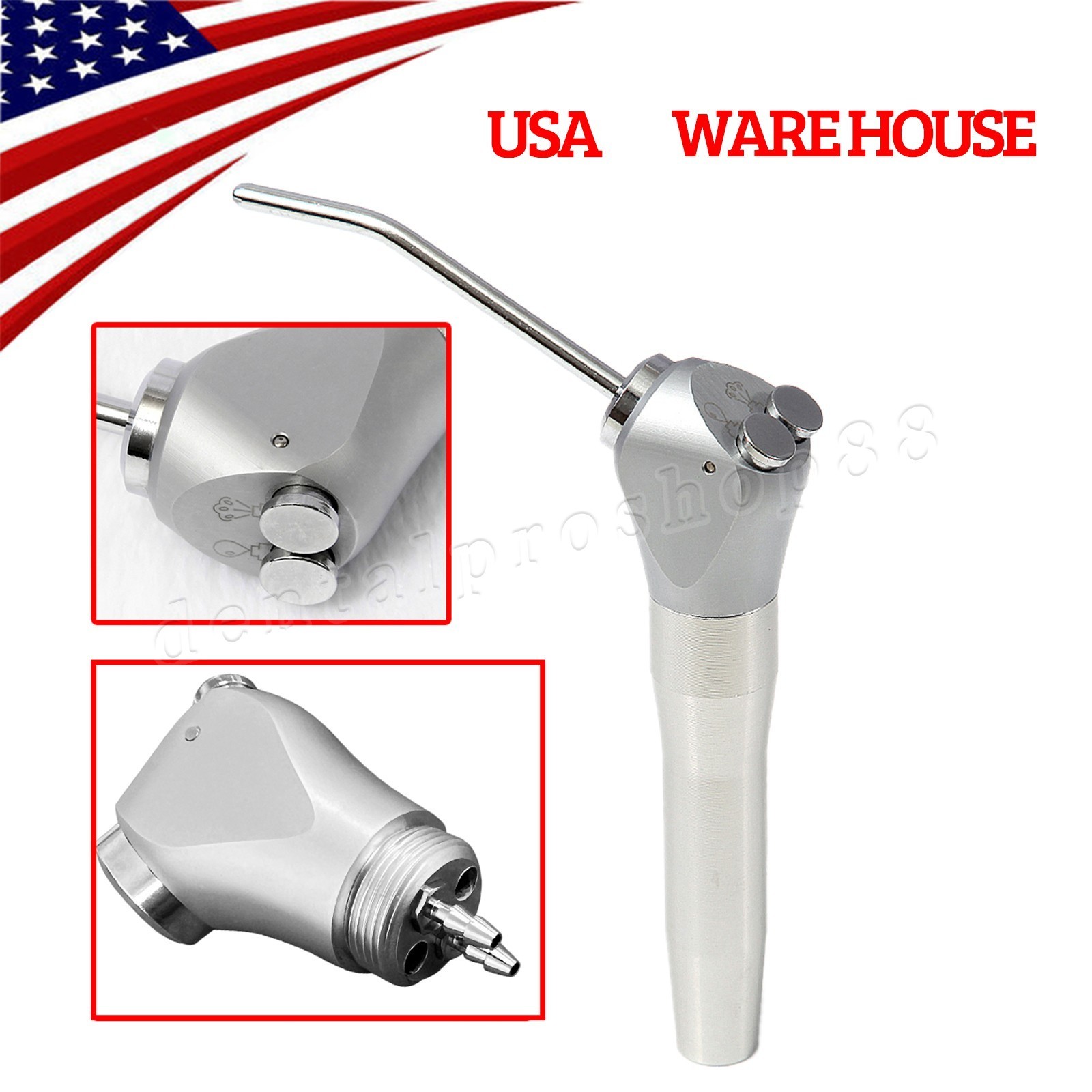 Dental 3 Way Air Water Syringe Triple Spray Handpiece with 2 Nozzles Tips Tubes