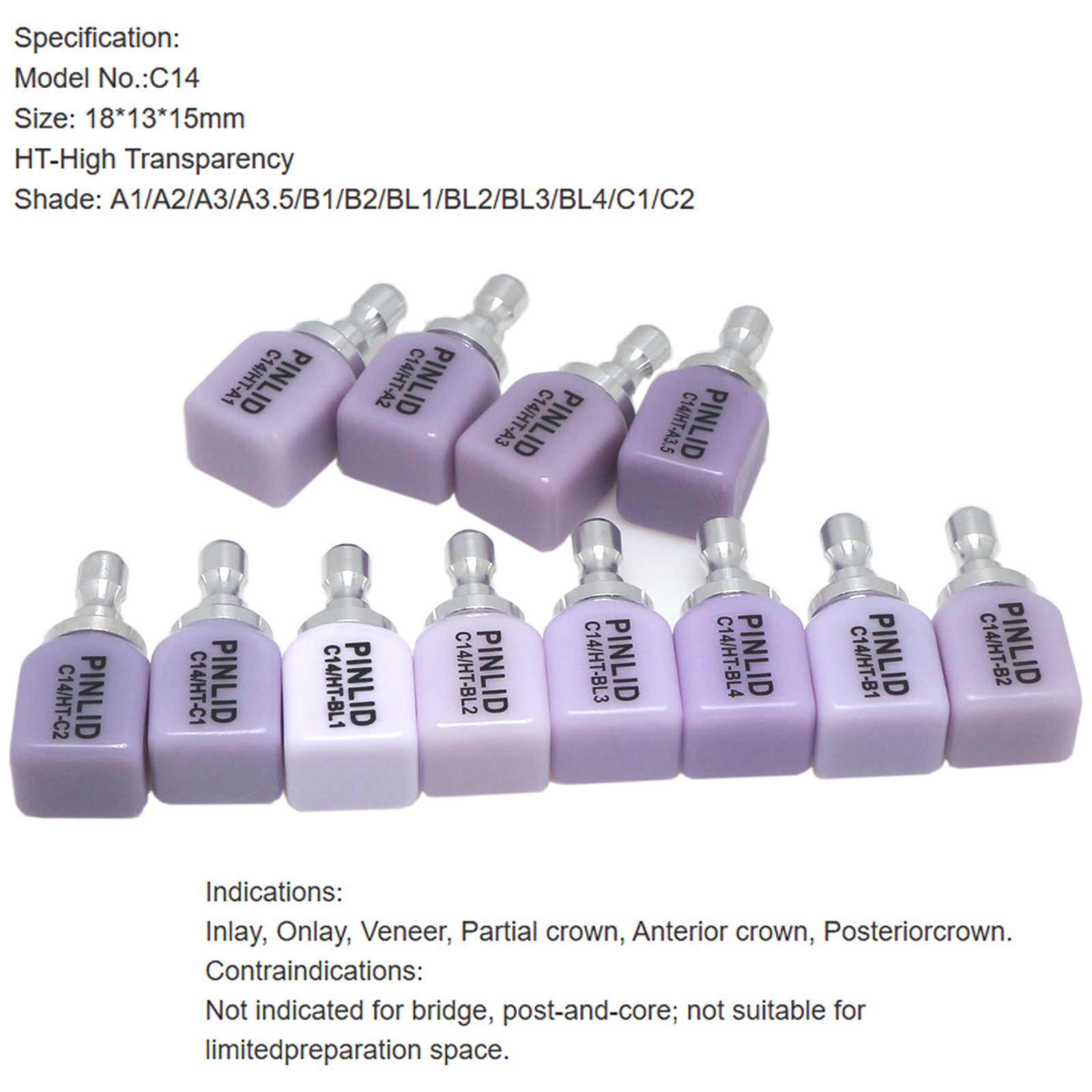 Dental lithium disilicate glass-ceramic C14 HT/LT InLab IPS e.max CAD/CAM Blocks