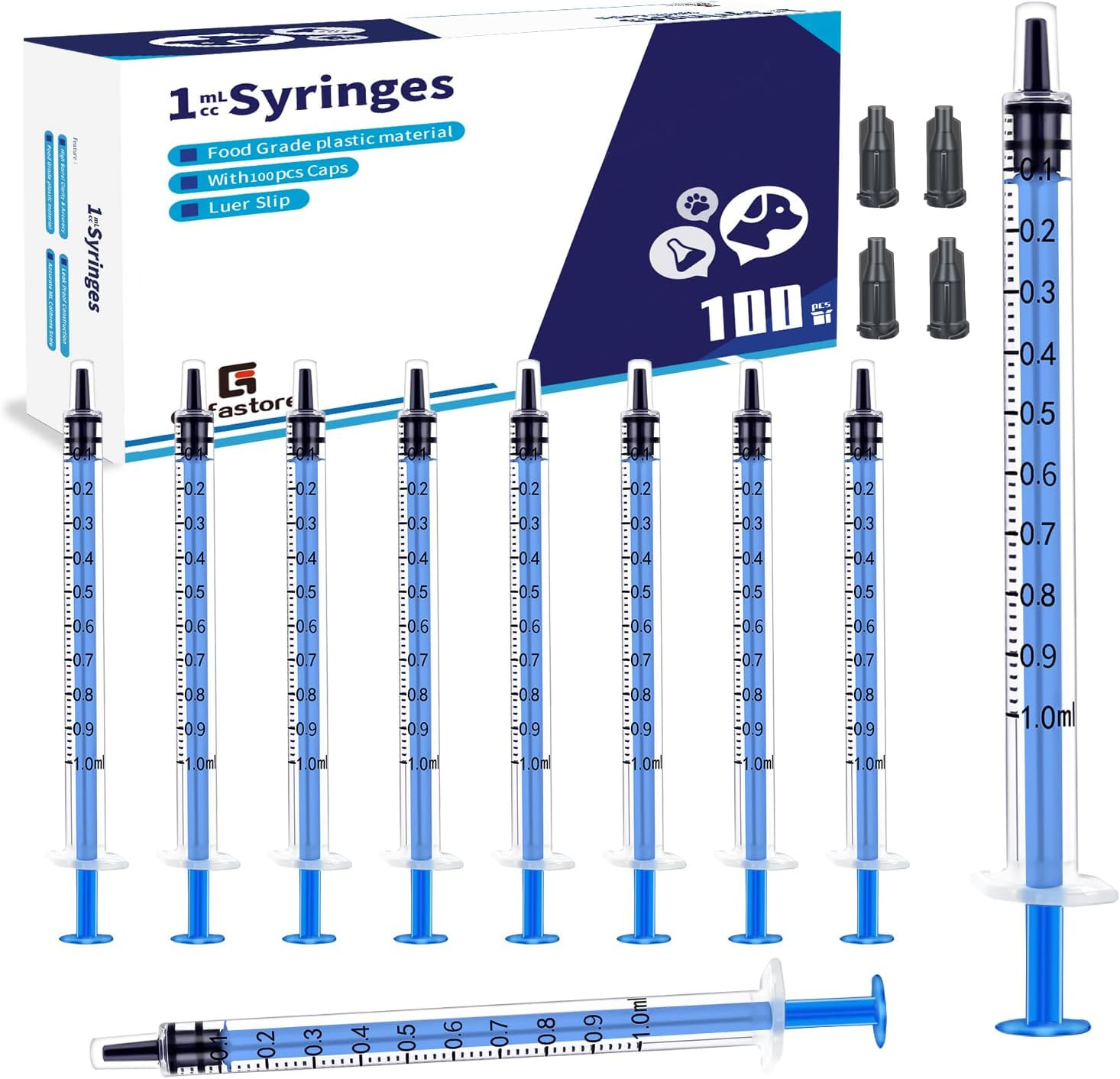 1Ml Syringes with Caps (Pack of 100)