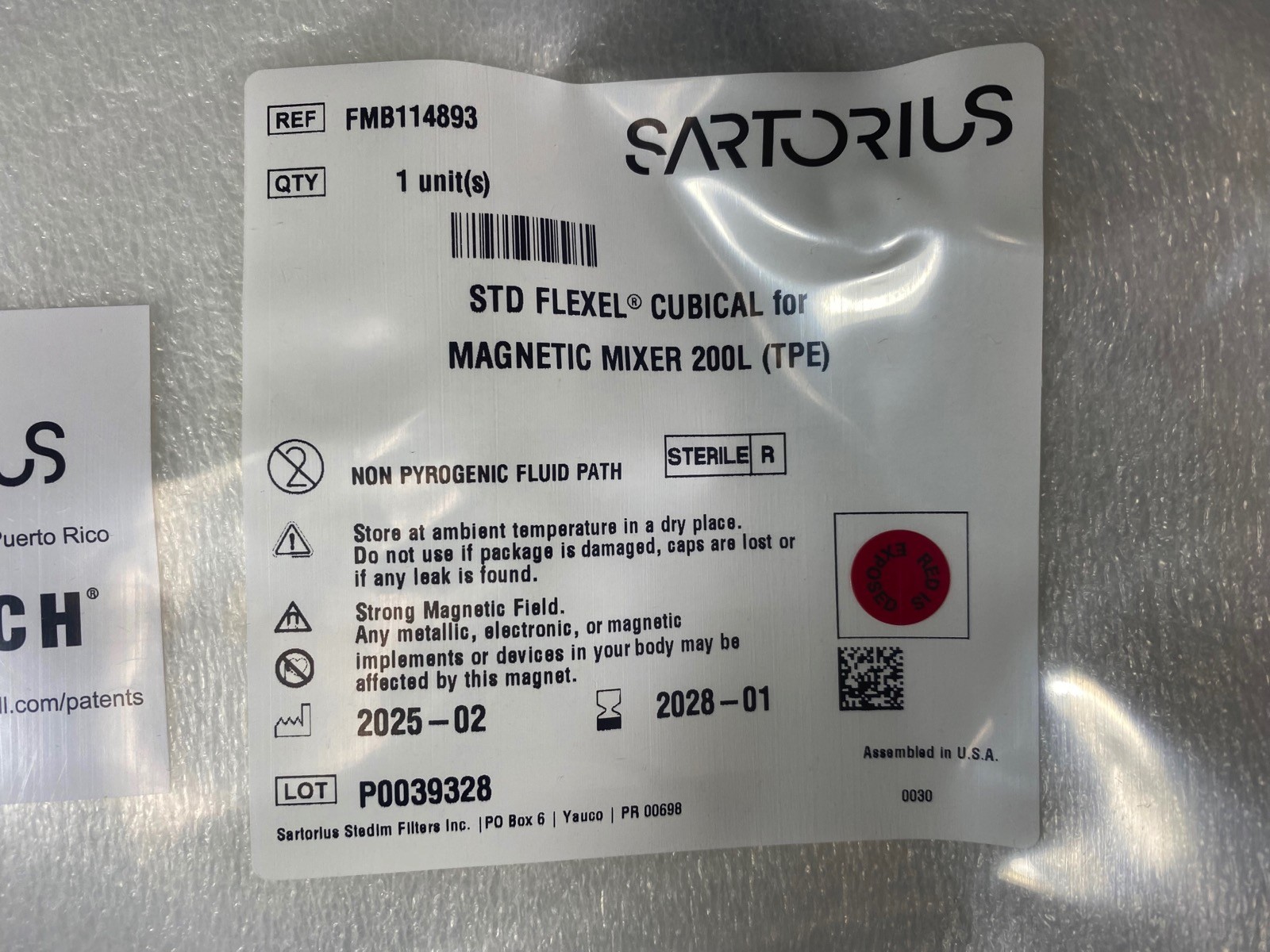 SARTORIUS 200L (TPE) For Magnetic Mixer STD Flexel Cubical Bag FMB114893 (2/Cs)