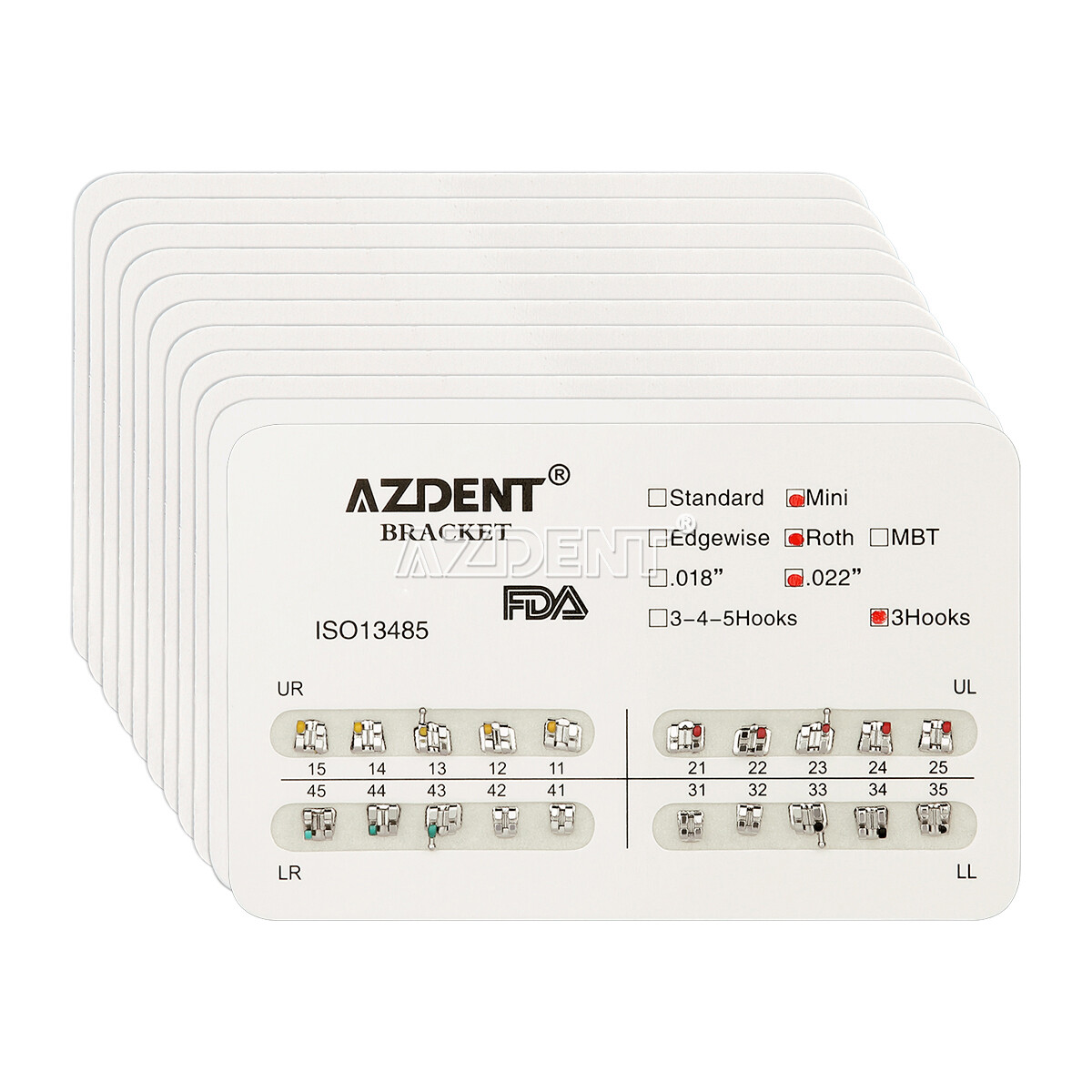 AZDENT Dental Orthodontic Brackets Metal Braces Mini Roth MBT Slot 0.022 3Hook