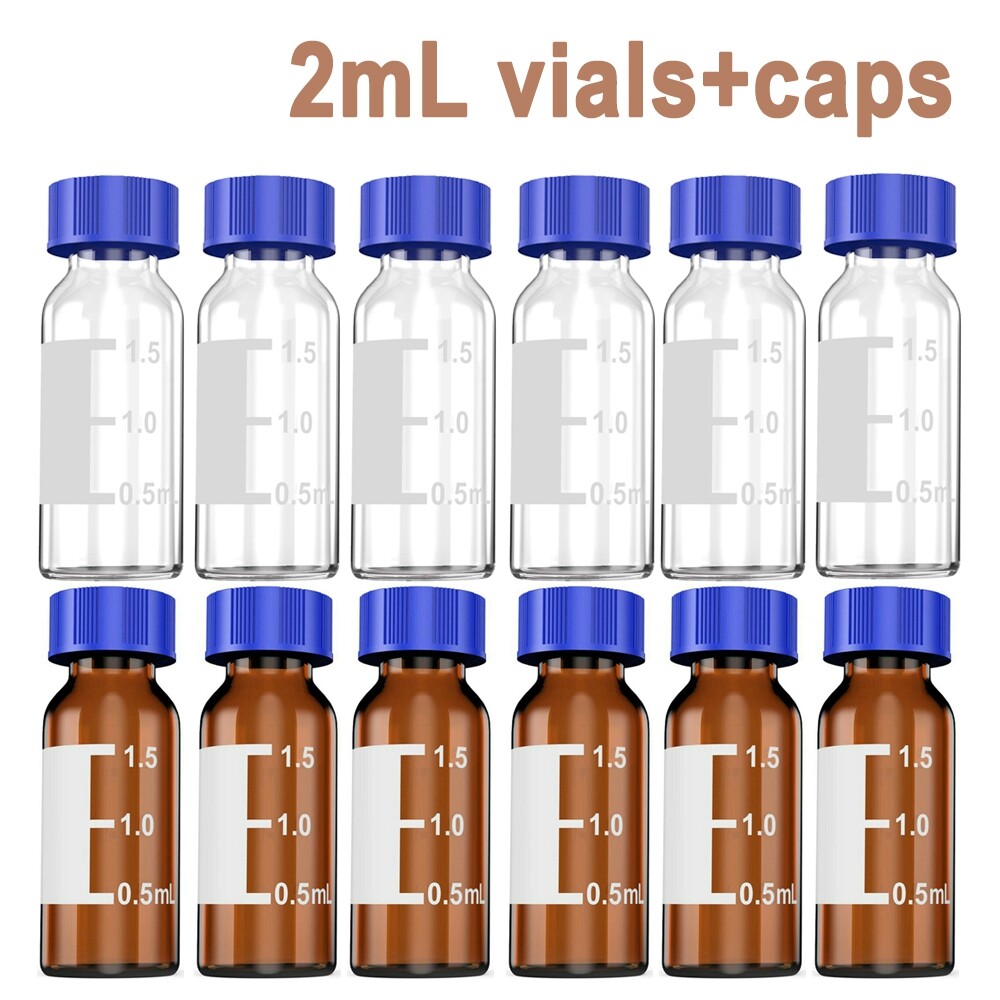 1000x Lab 2ml 9-425 Autosampler Glass Amber/Clear Vials Screw Cap PTFE Silicone