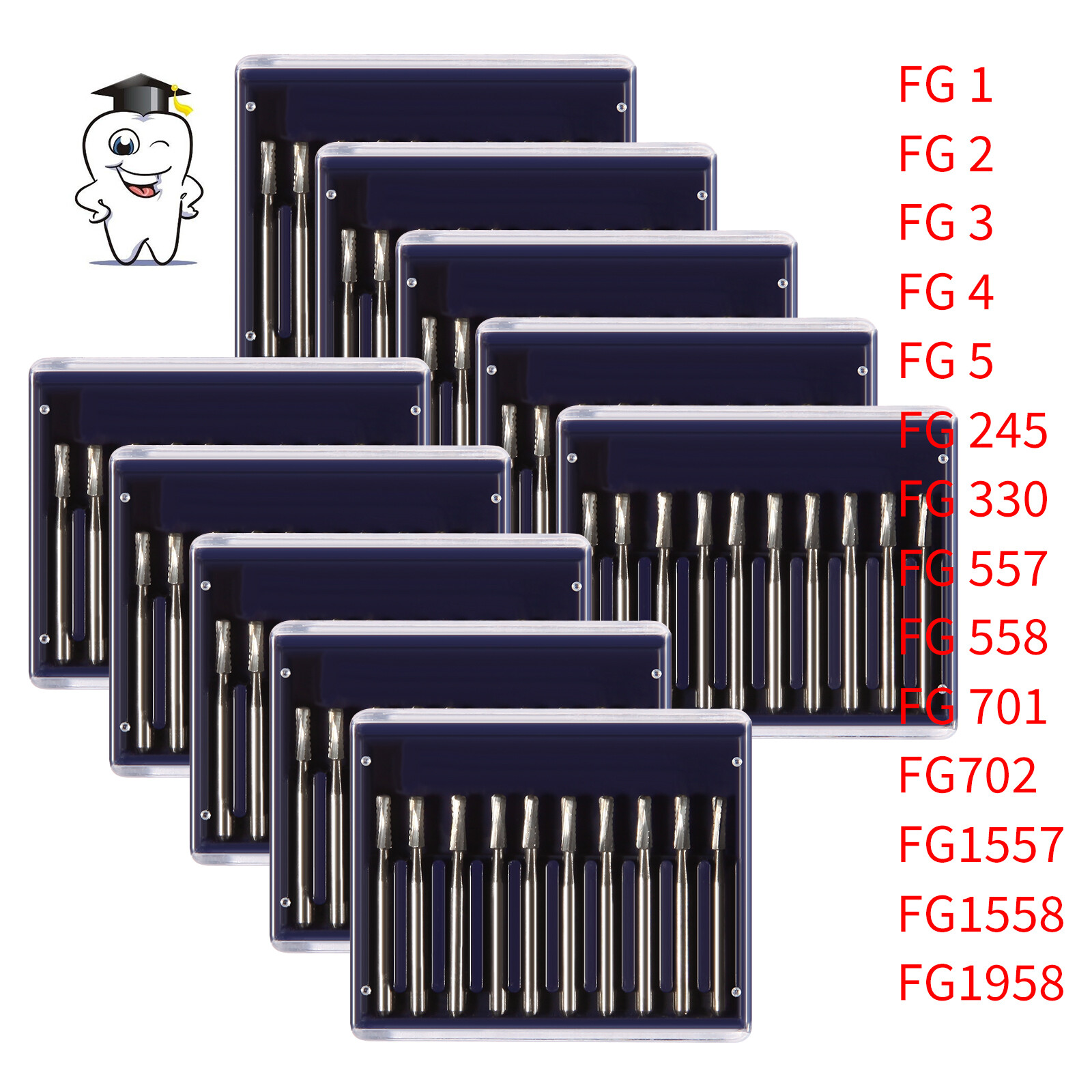 10-100Pcs Dental FG Tungsten Carbide Inverted Cone Bur High Speed Handpiece Burs