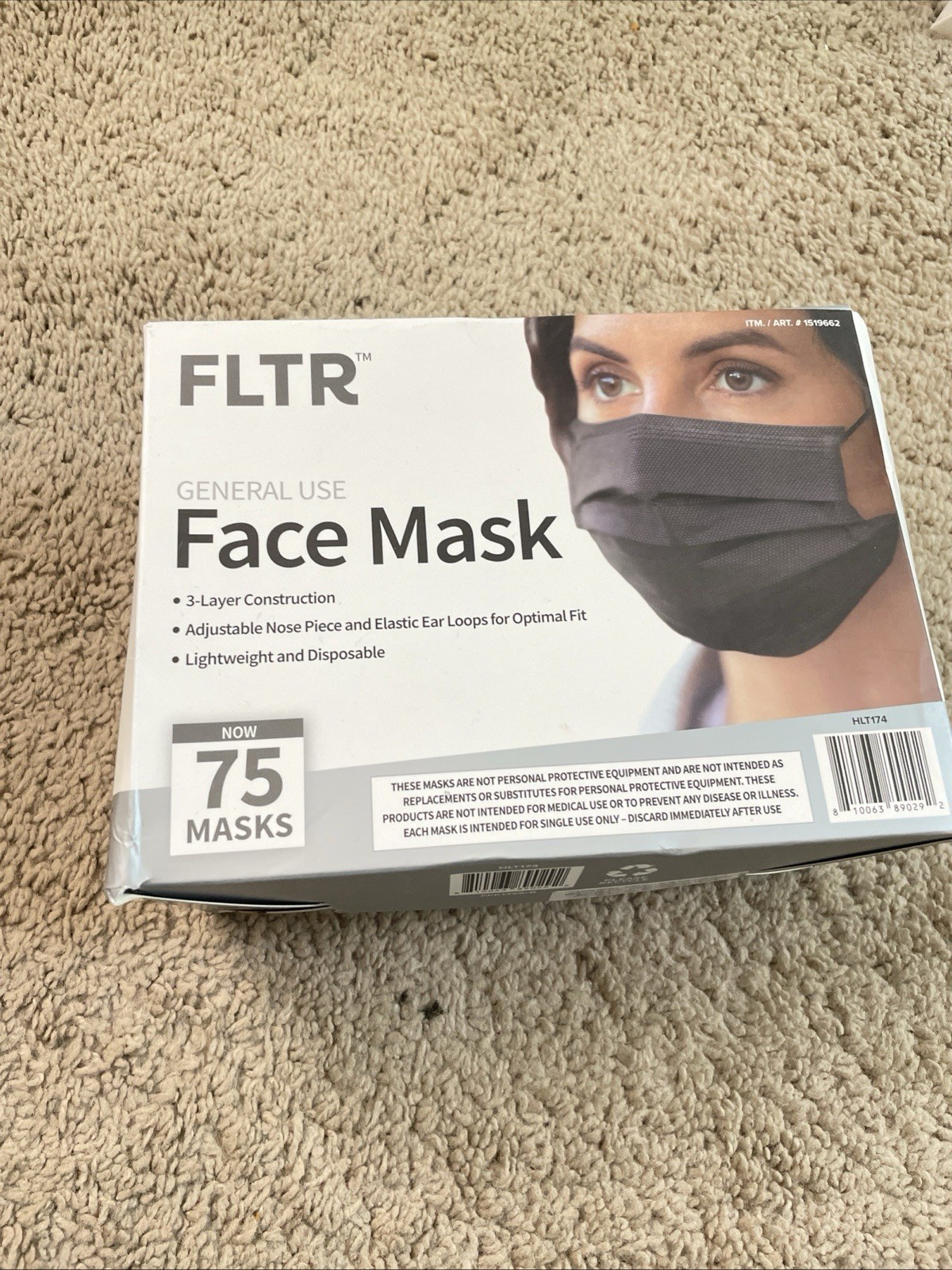 FLTR General Use Face Mask, Black, 75 count (75), 75 Count (Pack of 1) , B