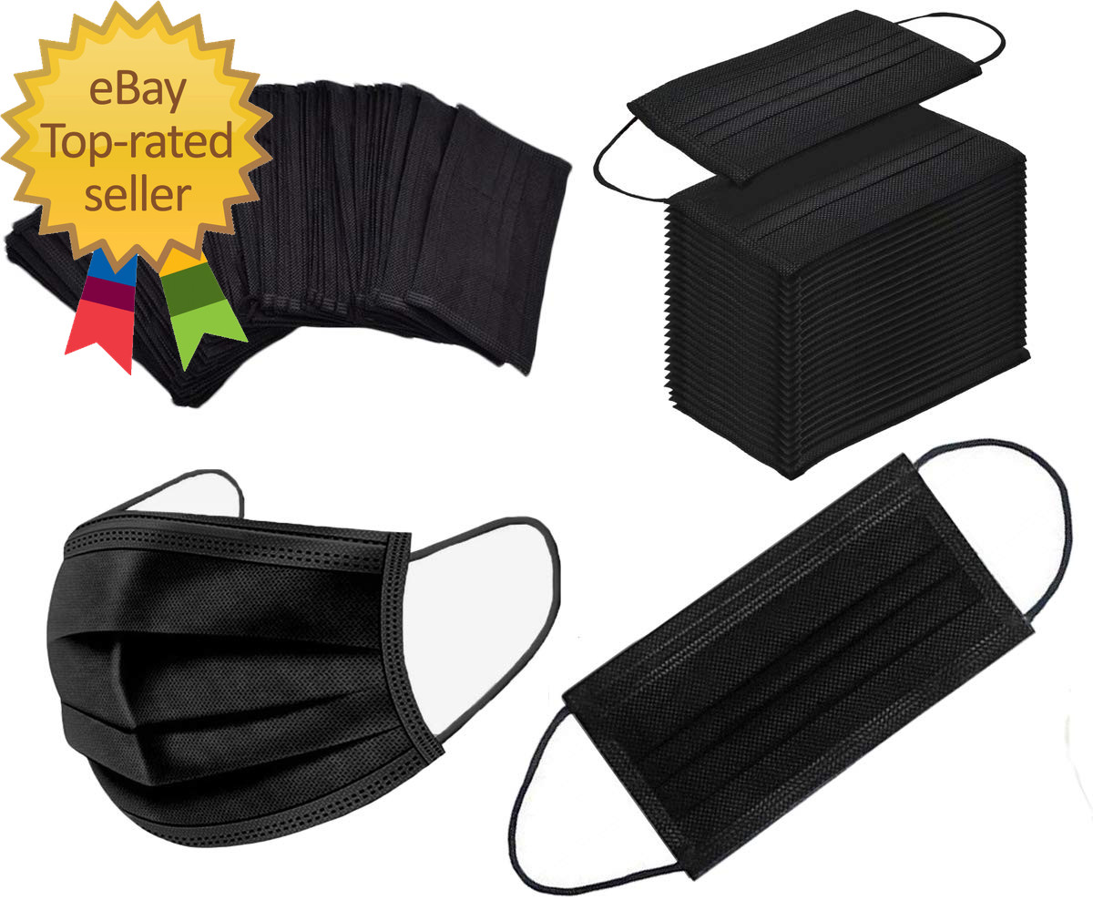 100PCS 3 Ply Black Disposable Face Mask Filter Protection Face Masks