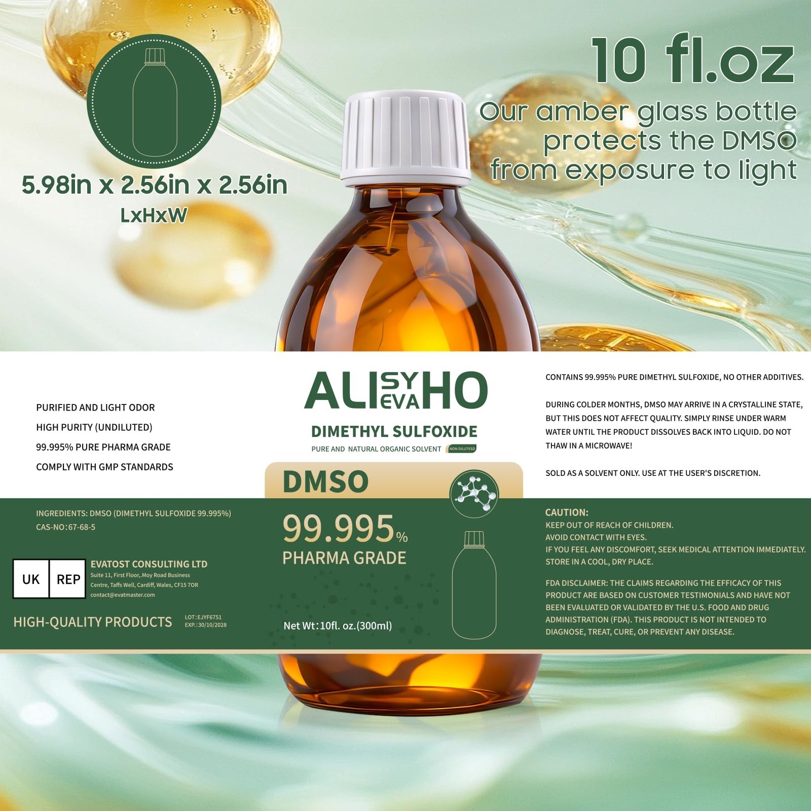 99.995% Pure DMSO 10 oz – Pharmaceutical Grade Dimethyl Sulfoxide in Glass Bottl