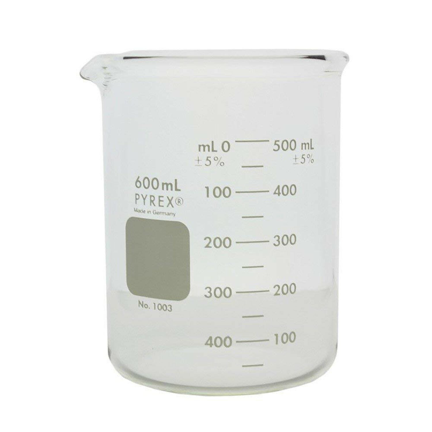 600ml Glass Beaker, Griffin Low Form, Heavy Duty, PYREX 1003-600 (Single)