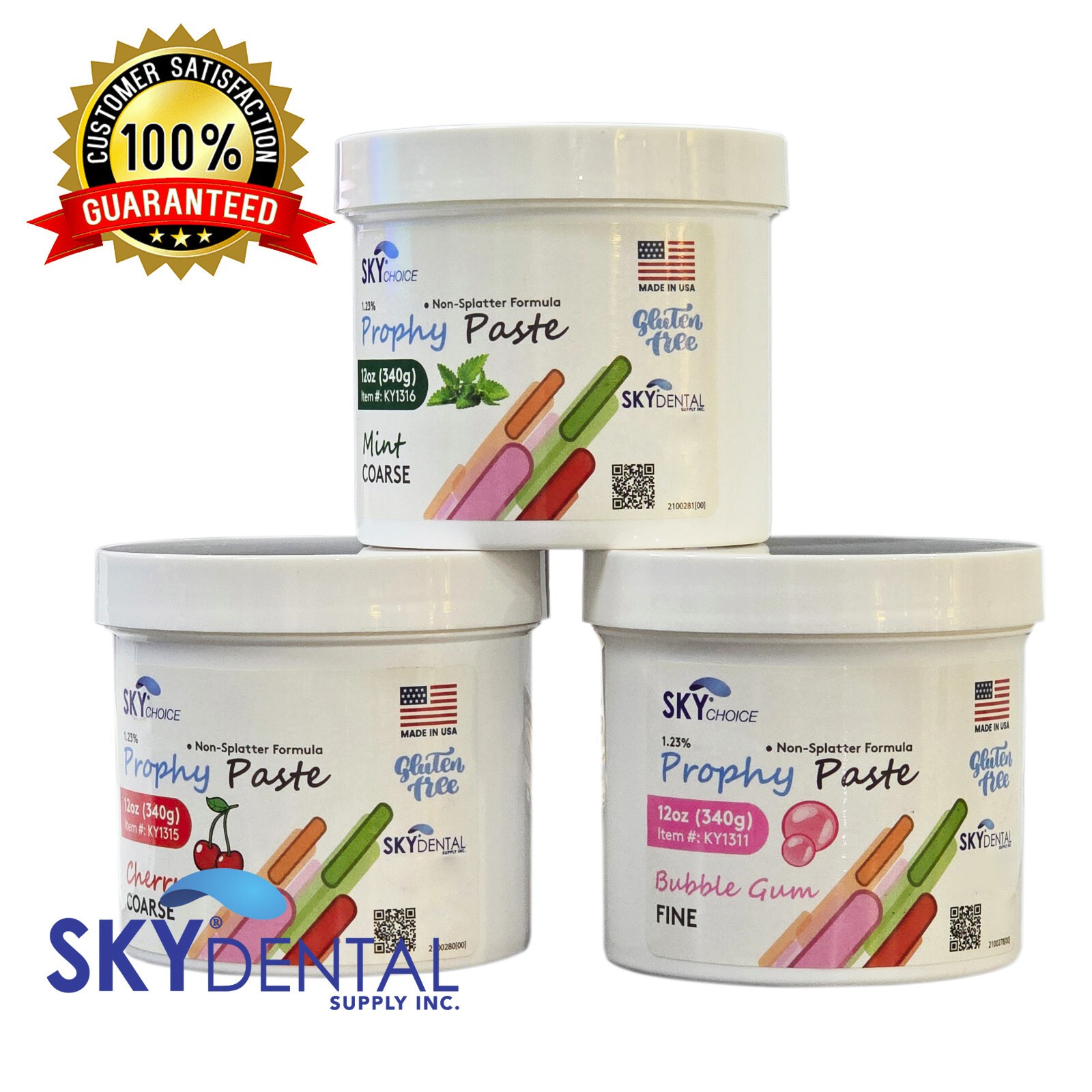 Dental Prophy Paste Jar Non-Spatter Formula Corse Medium Fine 3.5 – 12oz Quartz