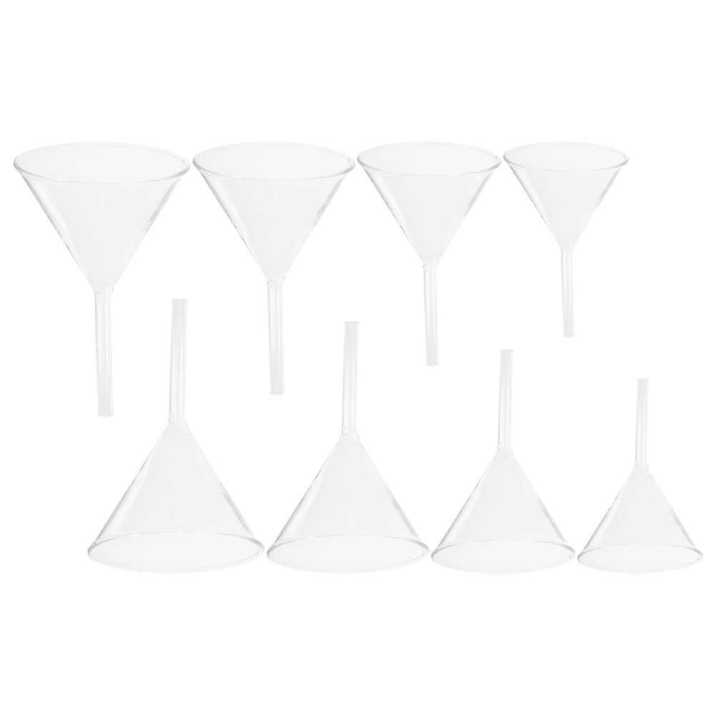 8Pcs Transparent Glass Laboratory Funnels Reusable Scientific Filling Funnel Set