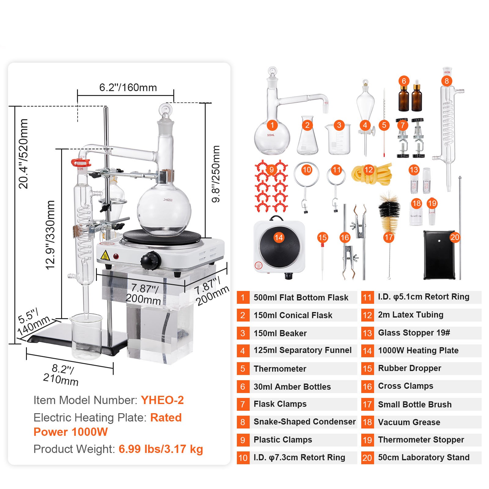 VEVOR Essential Oil Distillation Kit 500ml Distillation Apparatus 33 pcs Set