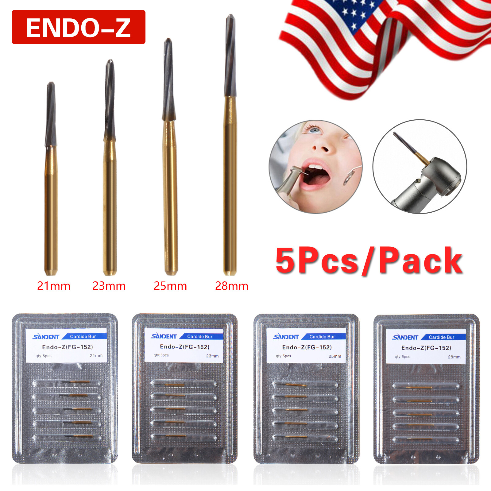 5pcs/1 box Dental Endo-Z Surgical Tungsten Steel Carbide Cutters Burs Drills
