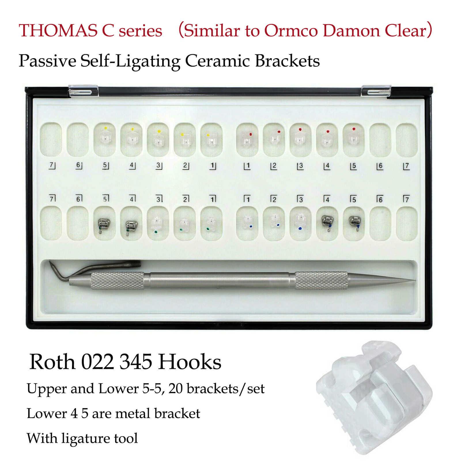 Orthodontic Damon Clear Self Ligating Brackets Ceramic Braces Roth MBT 022 345H