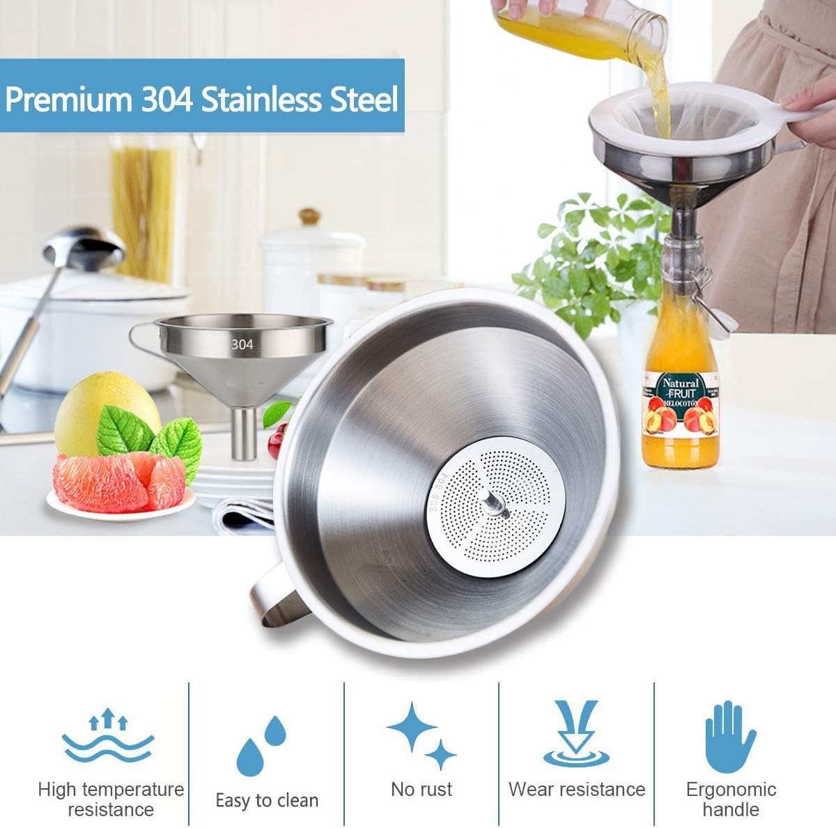 4 inch Stainless Steel Funnel with 200 Mesh Filter Screen for Transfer…