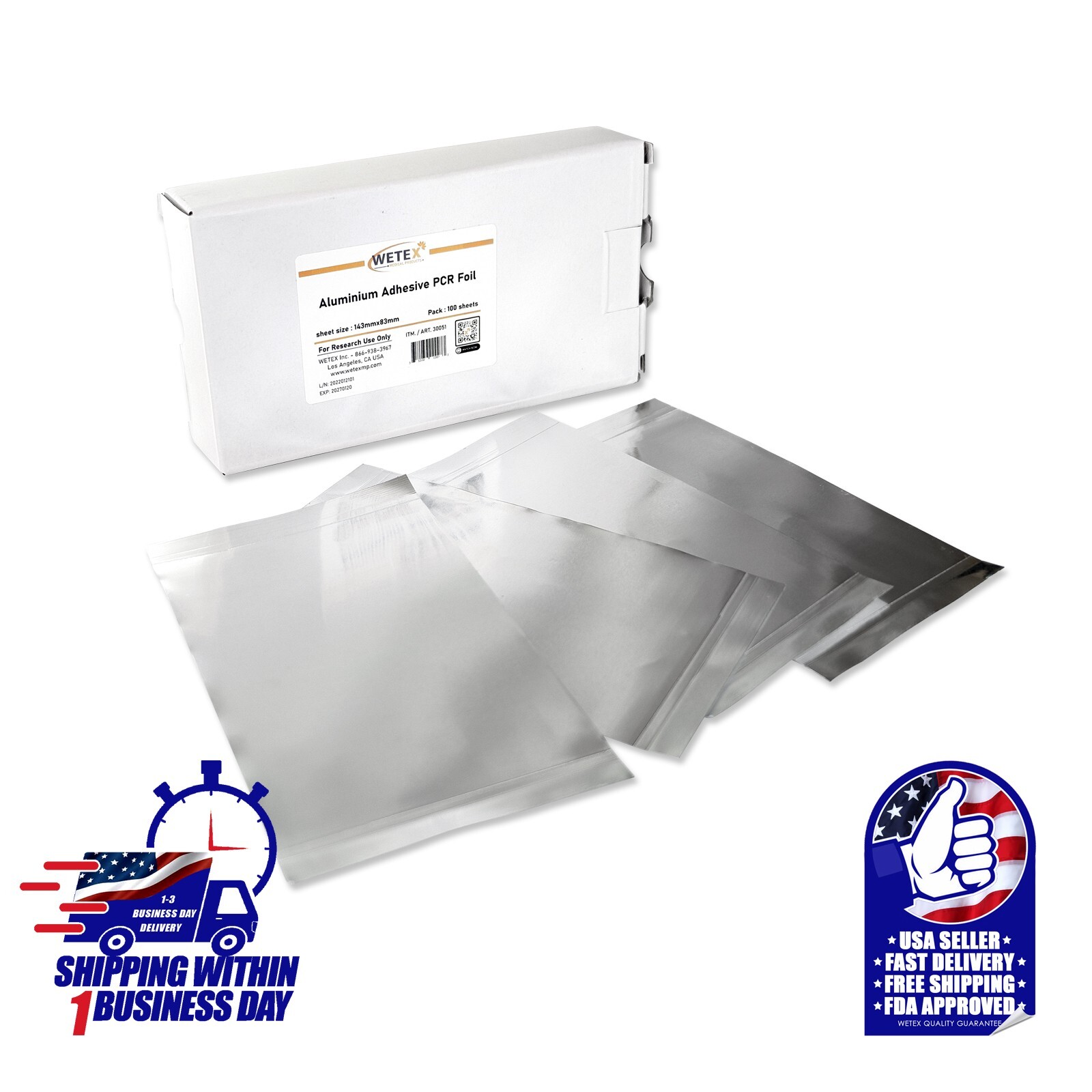 SILVER ALUMINUM SEALING FILM: 100 SHEETS FOR PCR FOIL, EXP 1/27