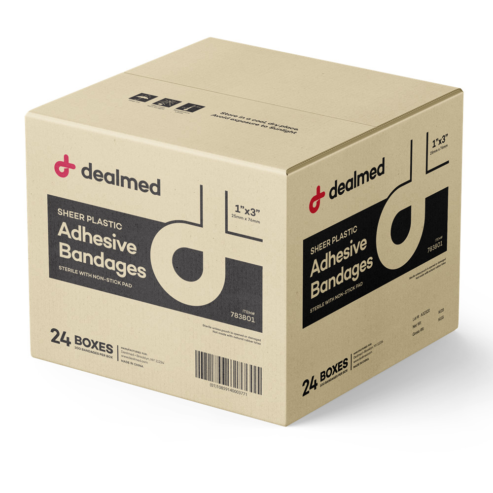 Dealmed Adhesive Bandages, Sheer, 1″ x 3″, 100 Count (2 Pack)