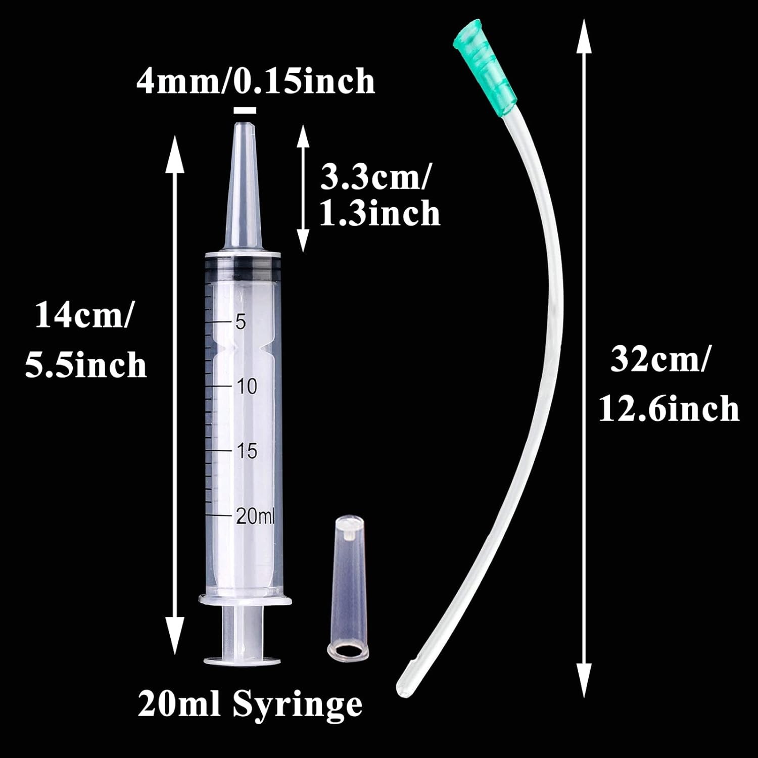 Large Plastic Syringe with Tube, 20ml 13inch Tubing 4pcs