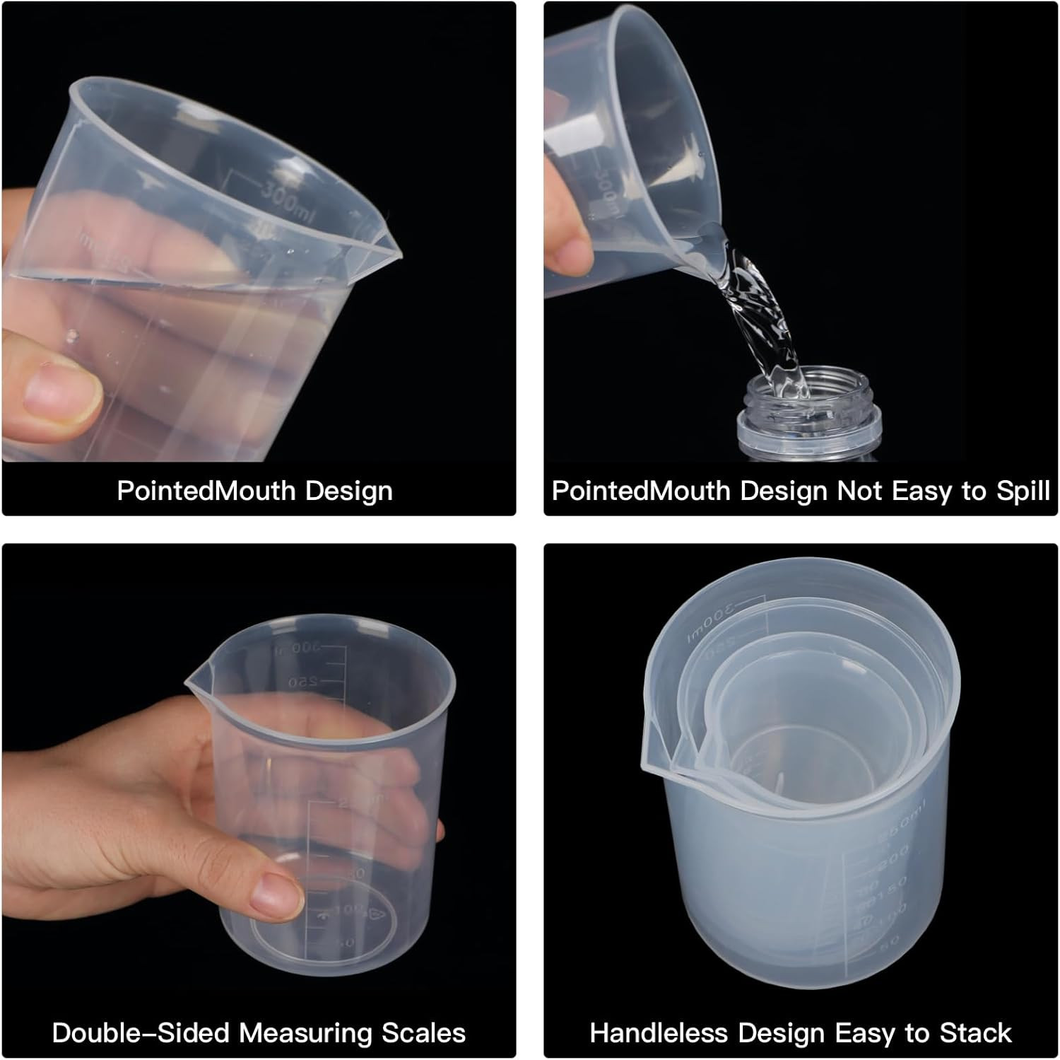 5 Pack Plastic Measuring Jugs, Transparent Lab Graduated Beakers, Heat Resistant