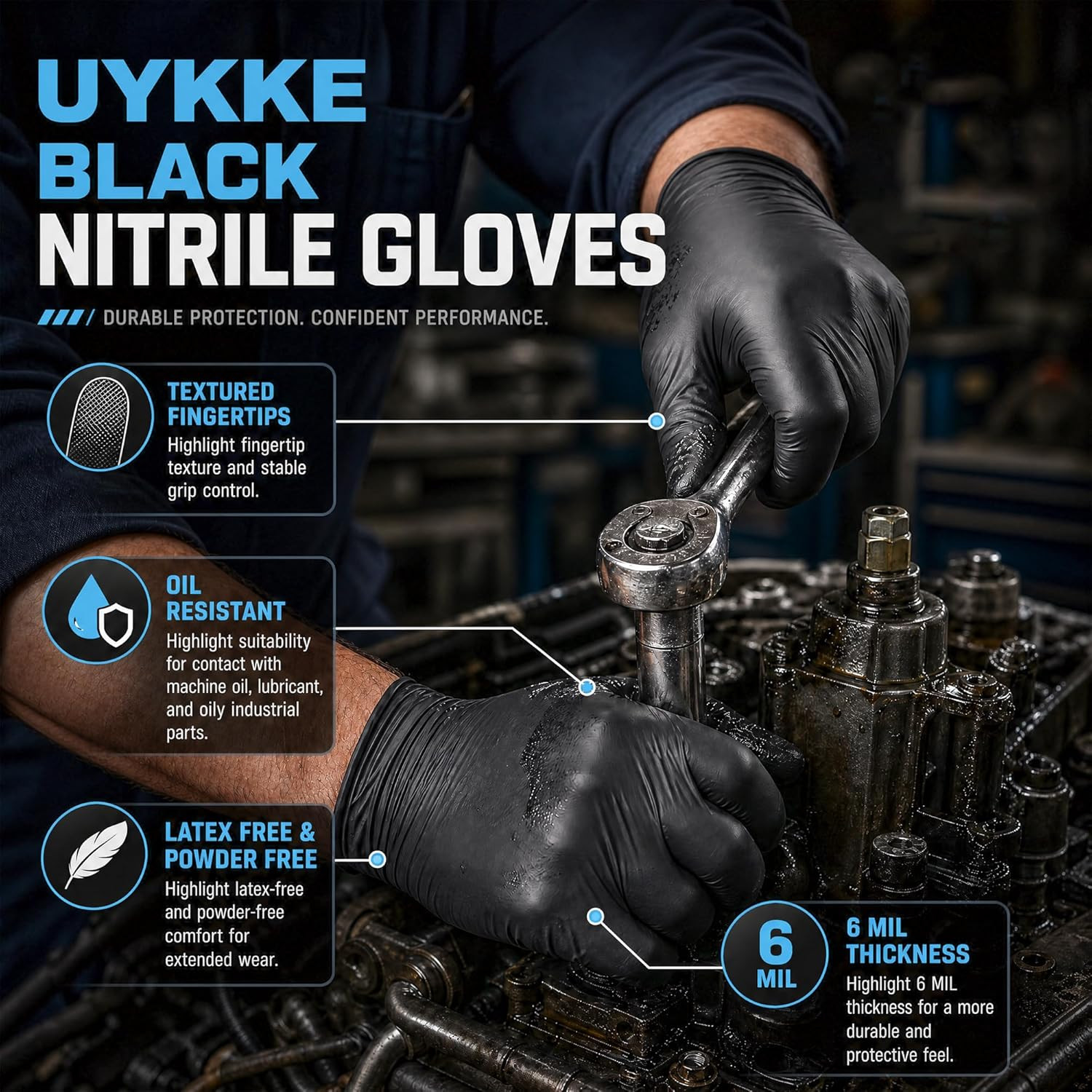 HEAVY DUTY 6 Mil Nitrile Black Gloves Disposable Latex Free Rubber Cooking Clean
