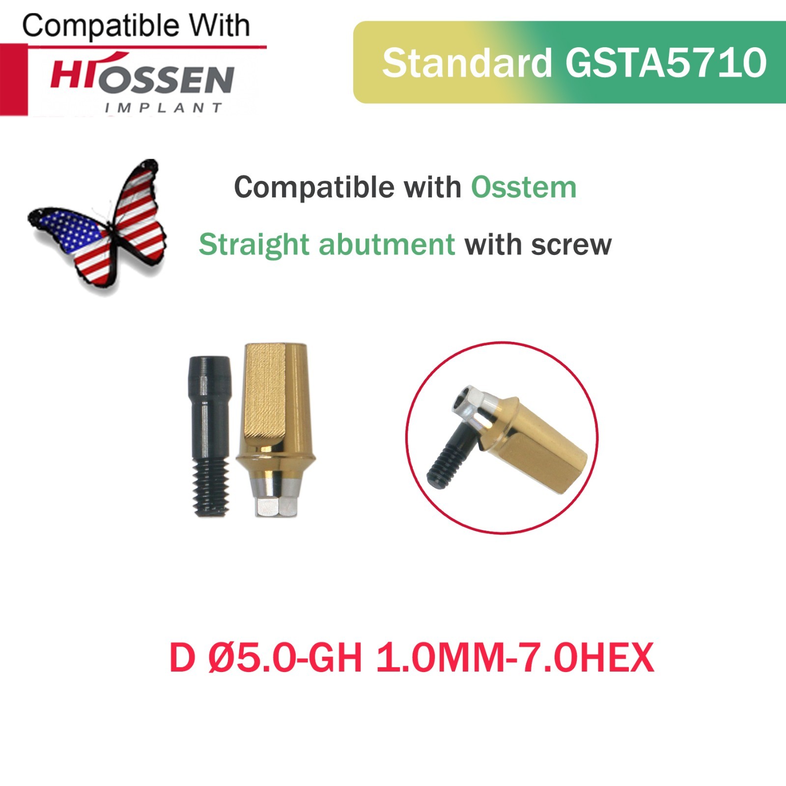 US Dental Mini/Regular Straight Transfer Hex Abutment – Fit Hiossen ET/Osstem TS