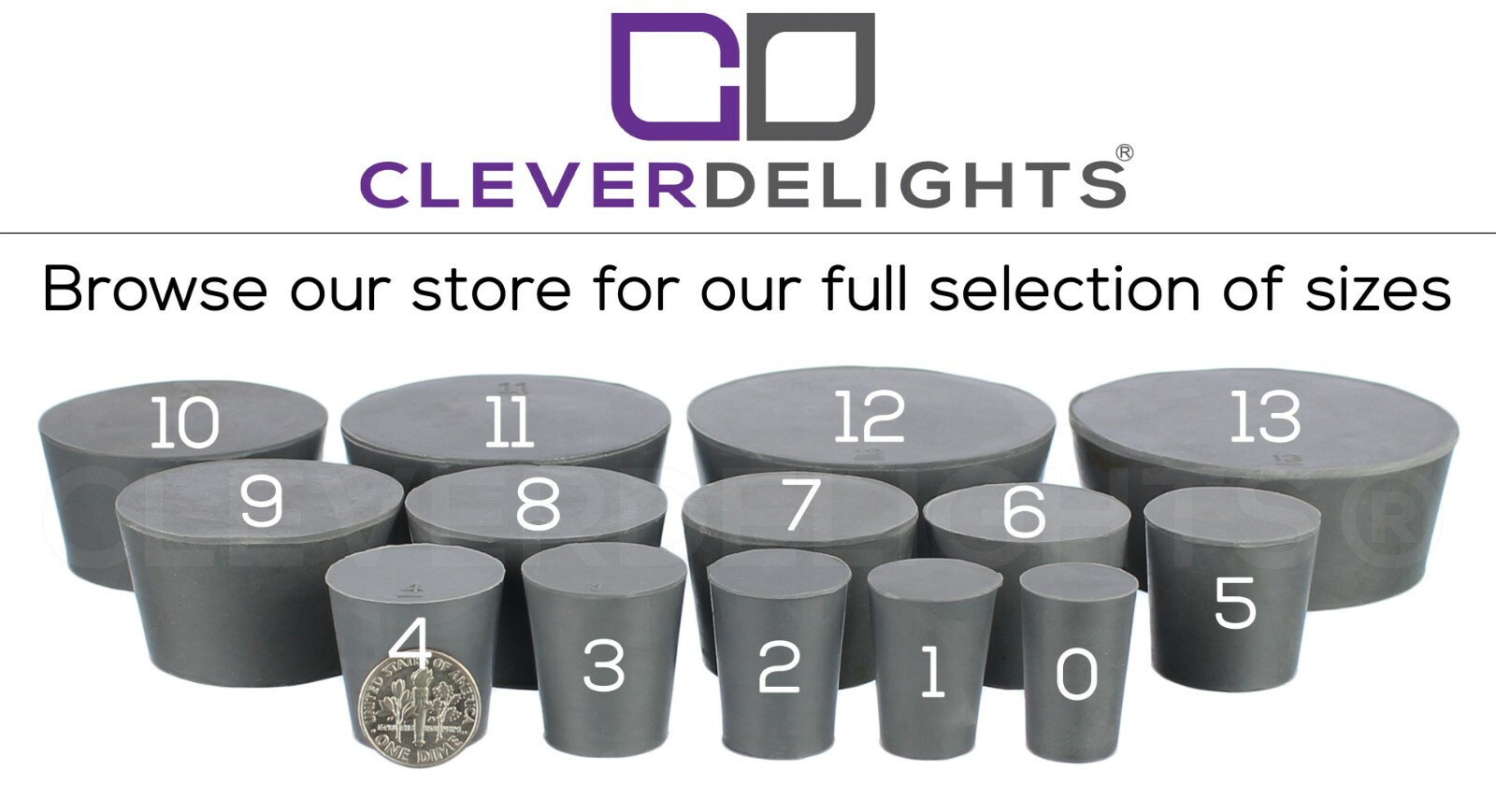 Solid Rubber Stoppers – Size 1 to 14 – Pick Size and Qty – Gray Plug Cork