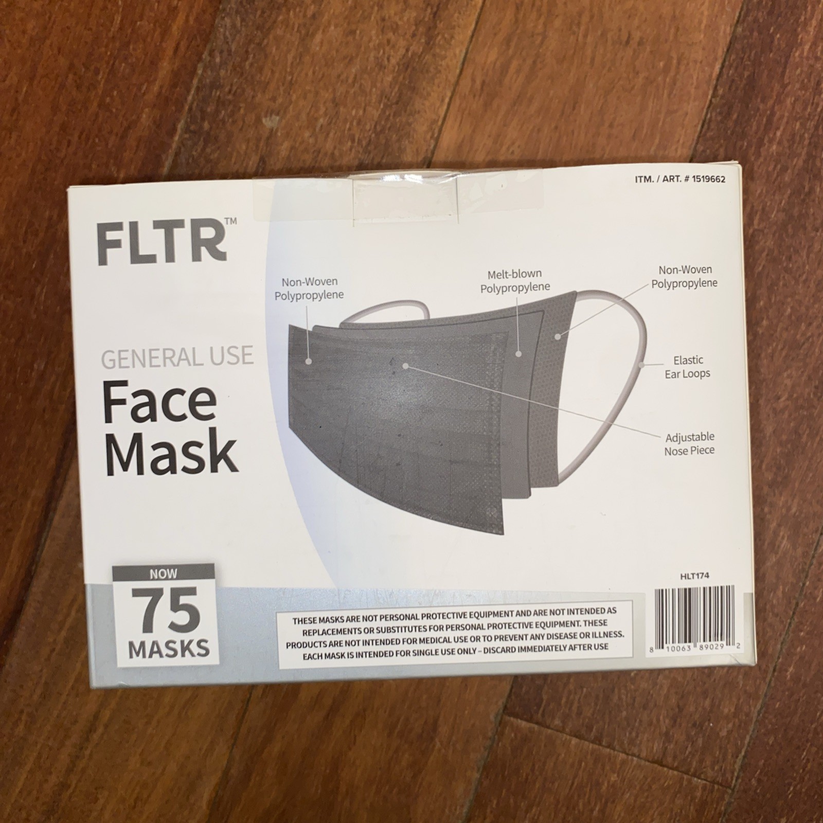 FLTR General Use Face Mask 3-Ply Face Mask 75 PCs Black