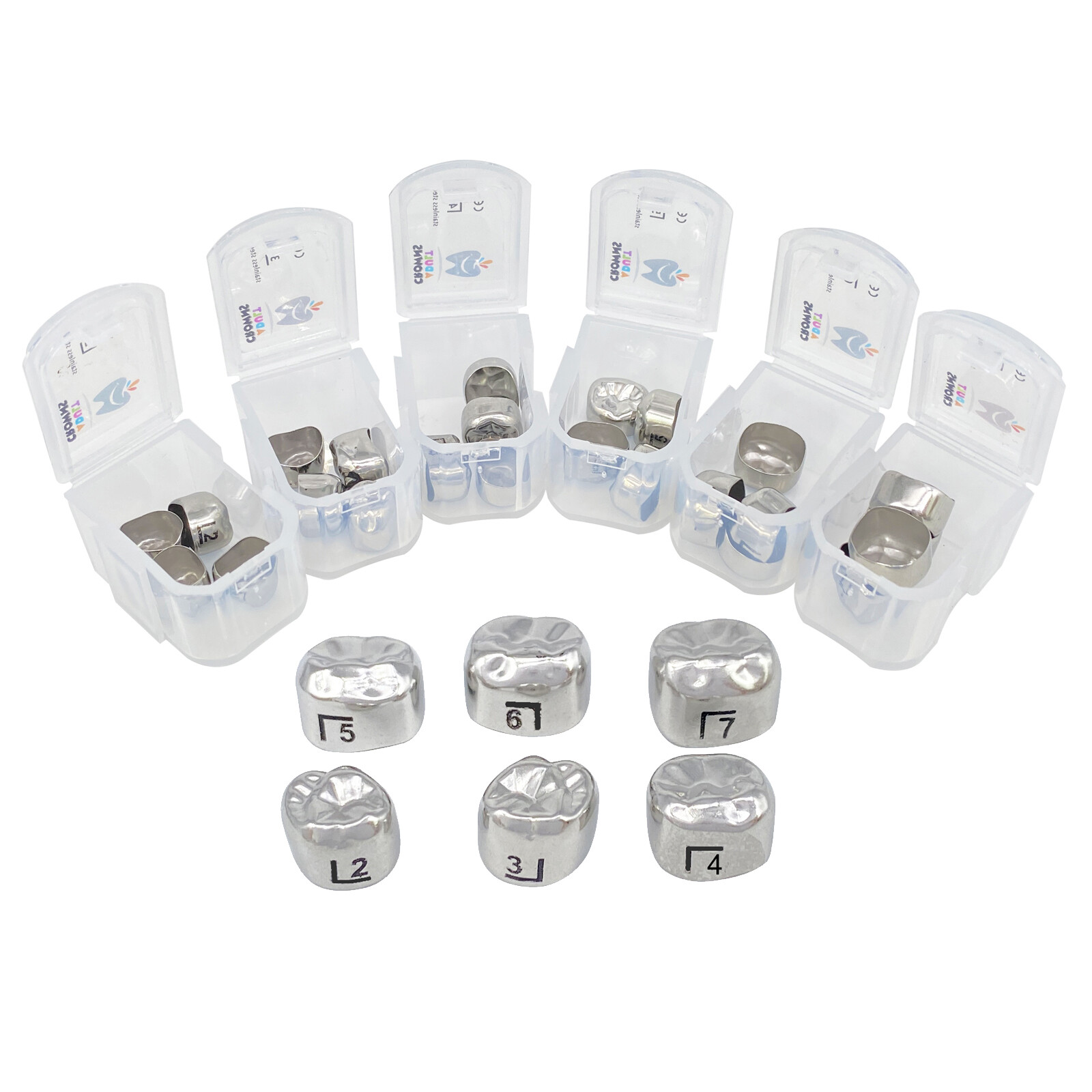 5Pcs Dental Adult Crown Stainless Steel Permanent Molar Teeth Temporary Crowns