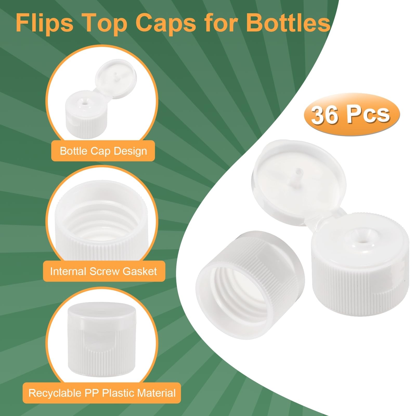 Uxcell 36pcs 24/410 Flips Top Caps for Squeeze & Refillable 24/410, White